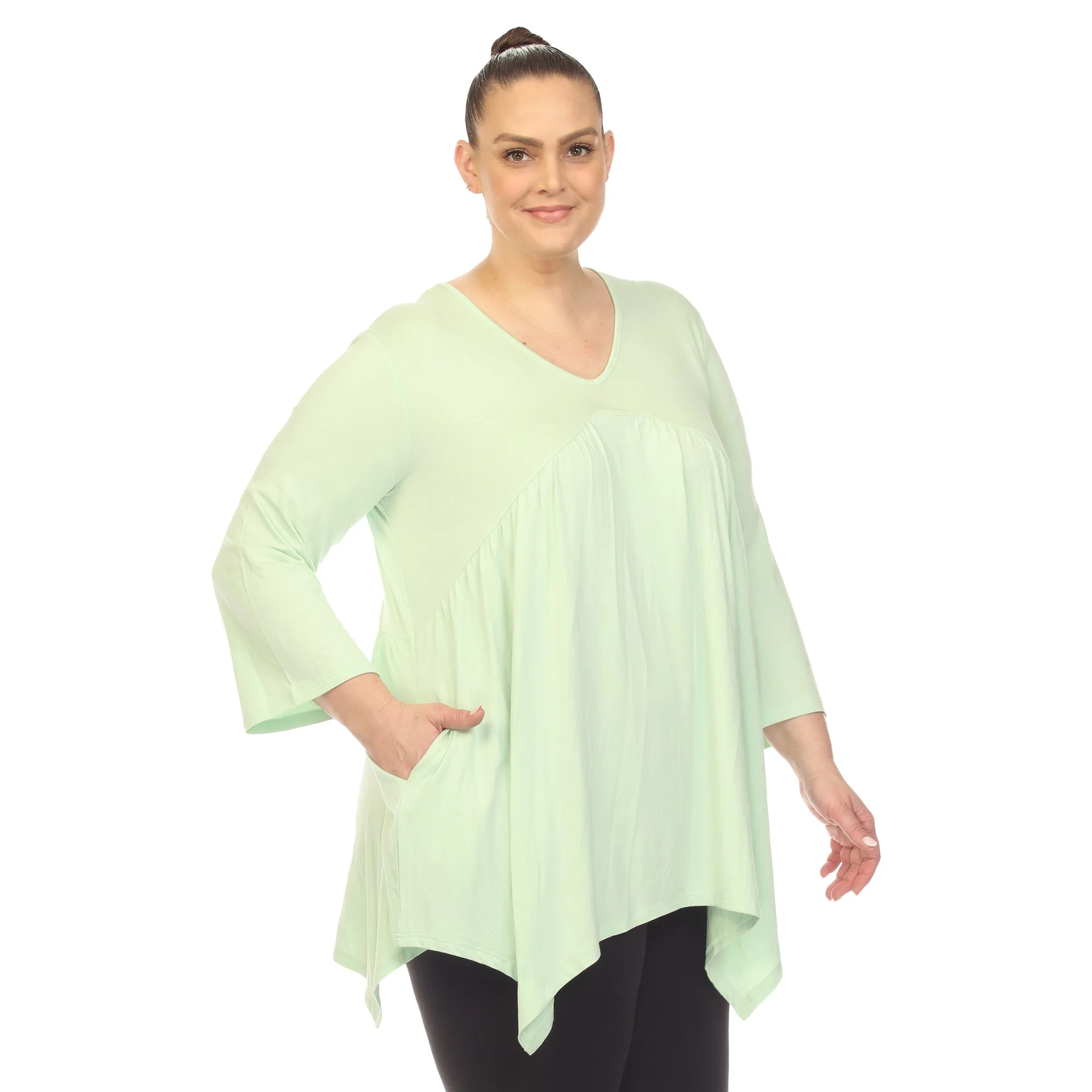 Empire Waist V-Neck Tunic Top - Plus - Image 26