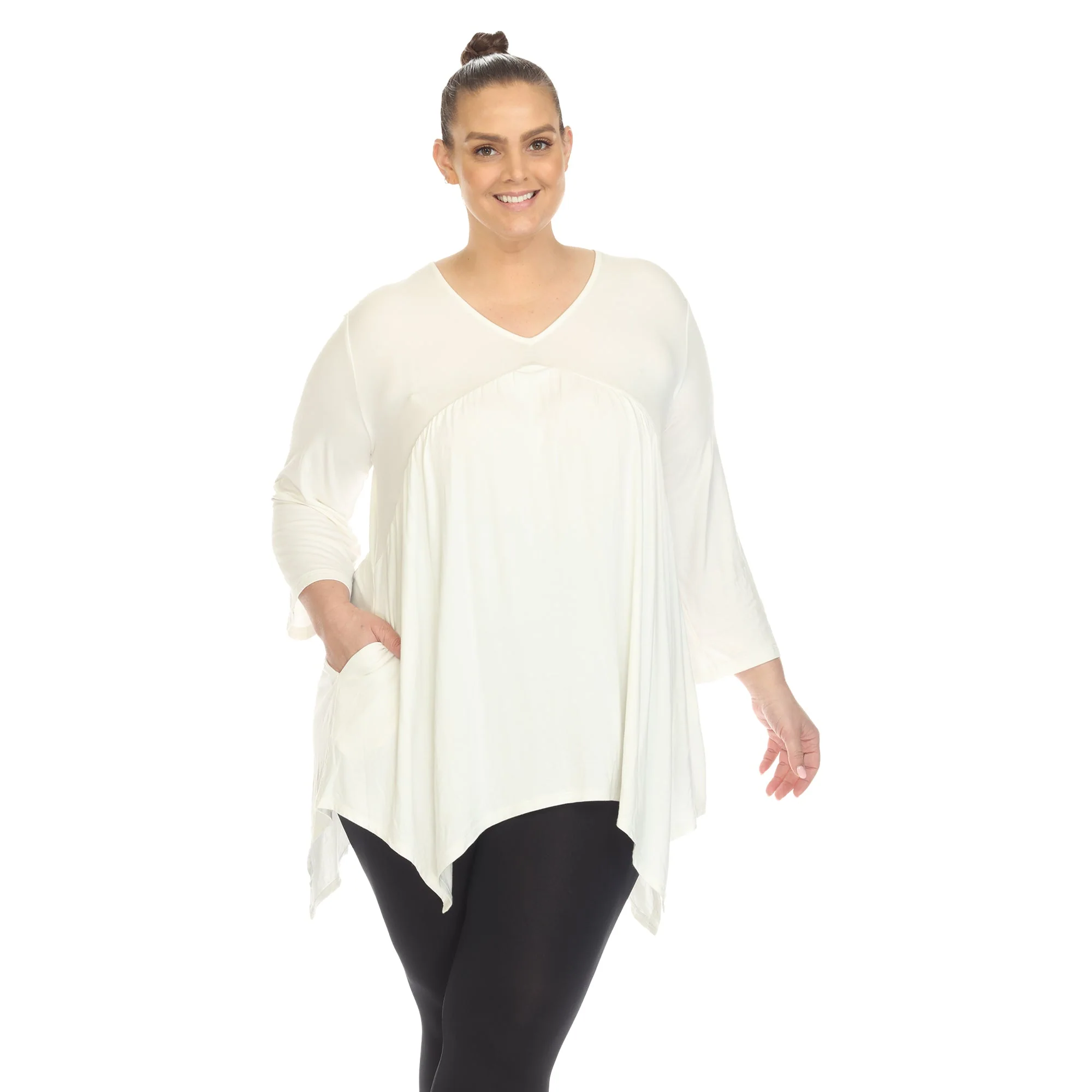 Empire Waist V-Neck Tunic Top - Plus - Image 29