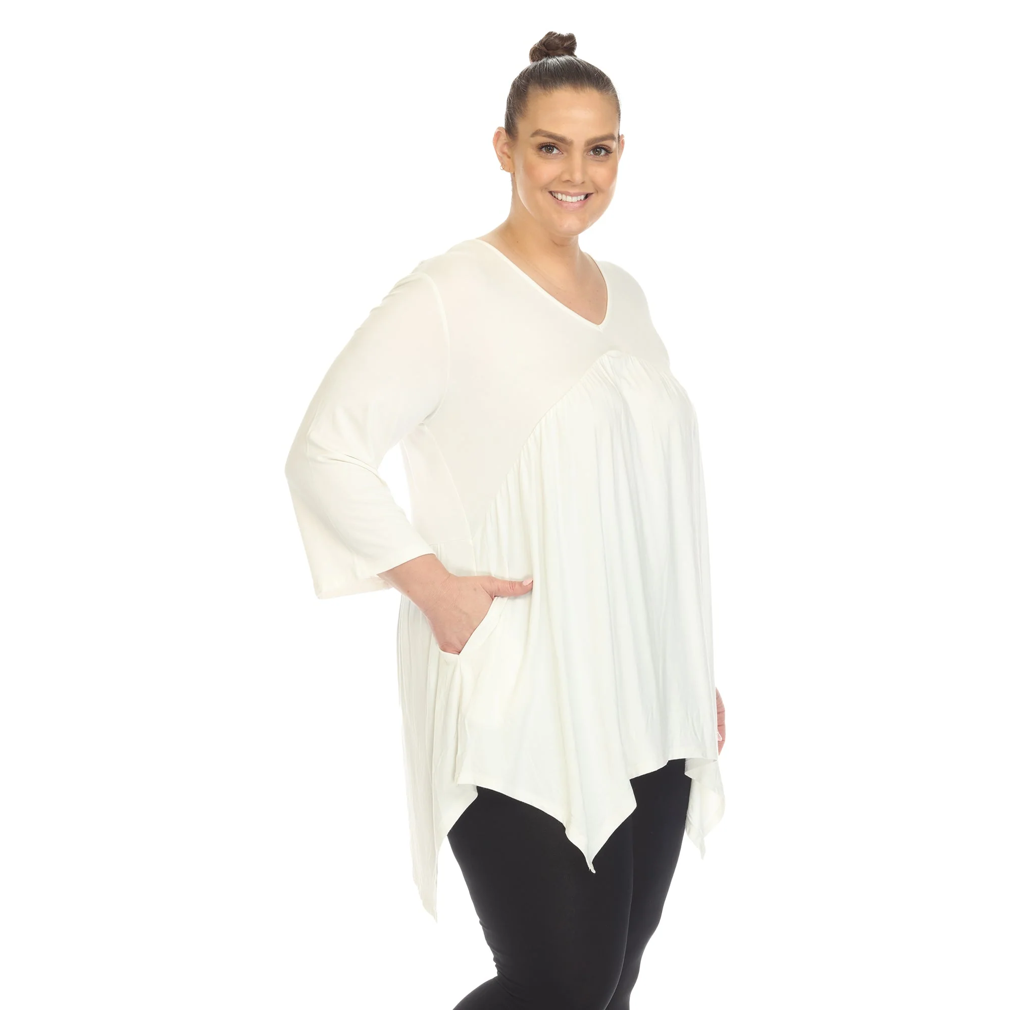 Empire Waist V-Neck Tunic Top - Plus - Image 30