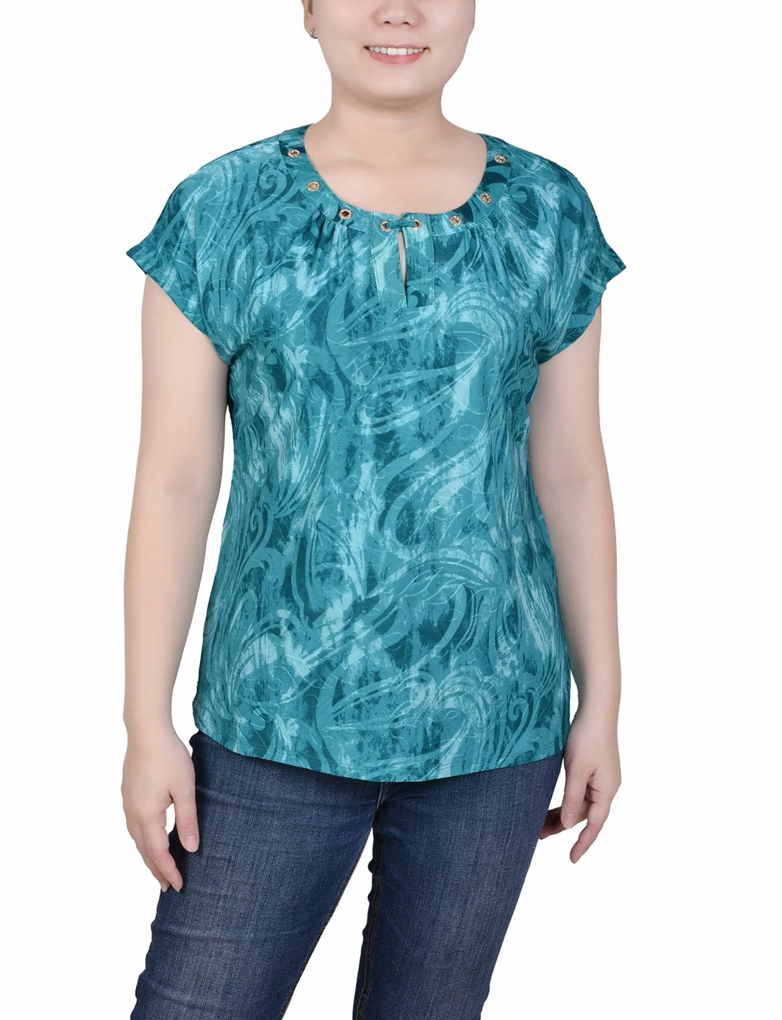 Extended Sleeve Top With Grommets - Petite - Image 4