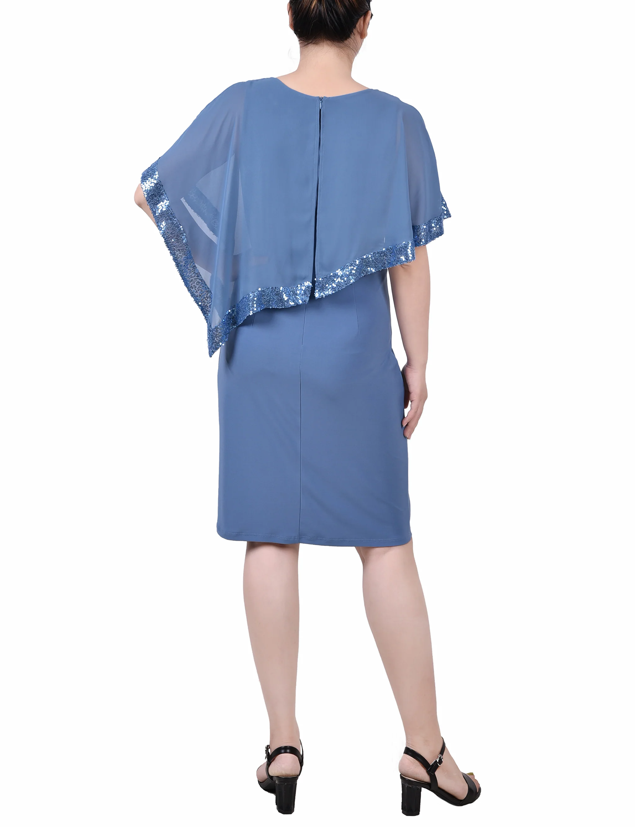 Faded Denim Poncho Style Sequined Dress - Image 3