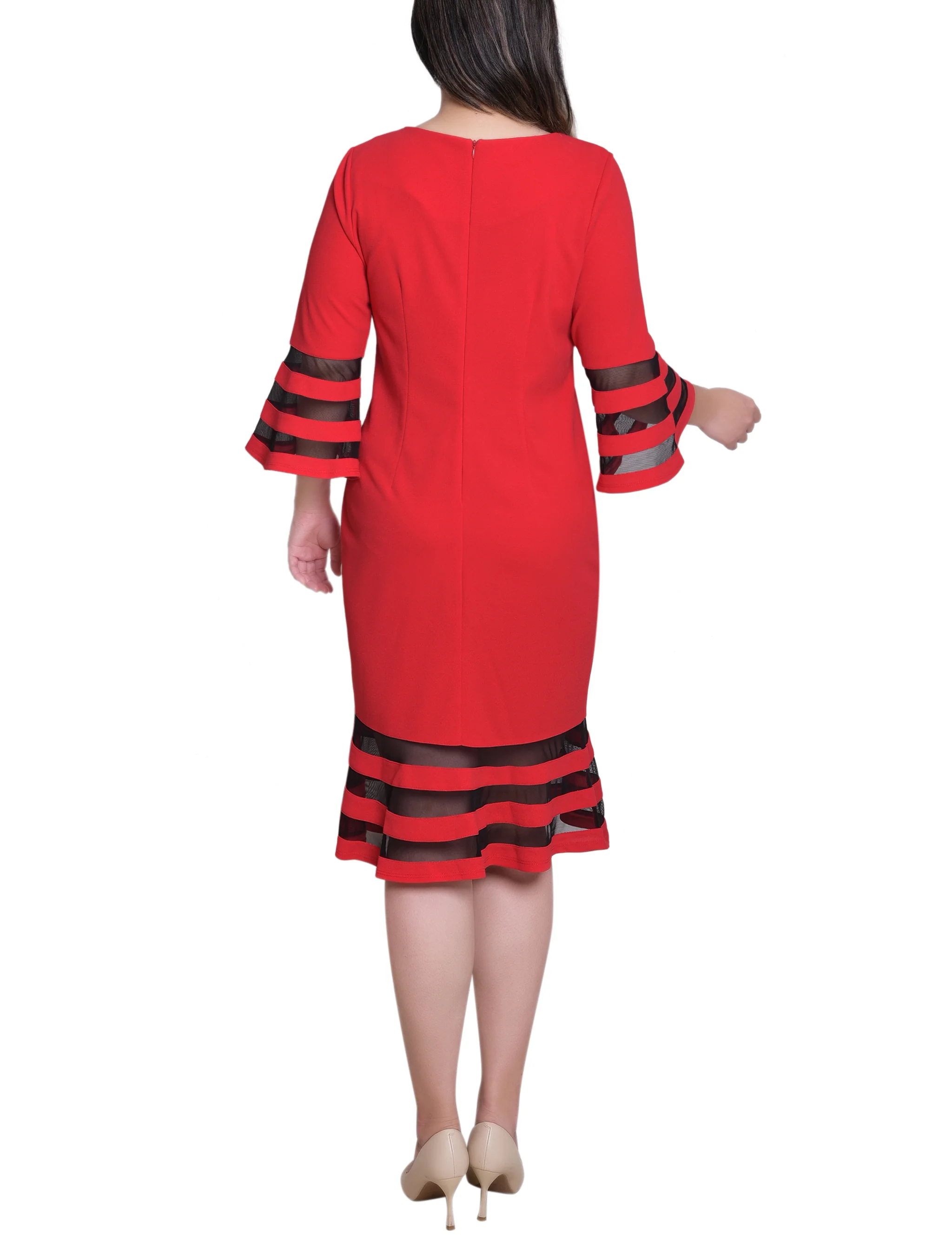 Fire Red Black Shadow Stripe Elbow Sleeve Dress - Image 4
