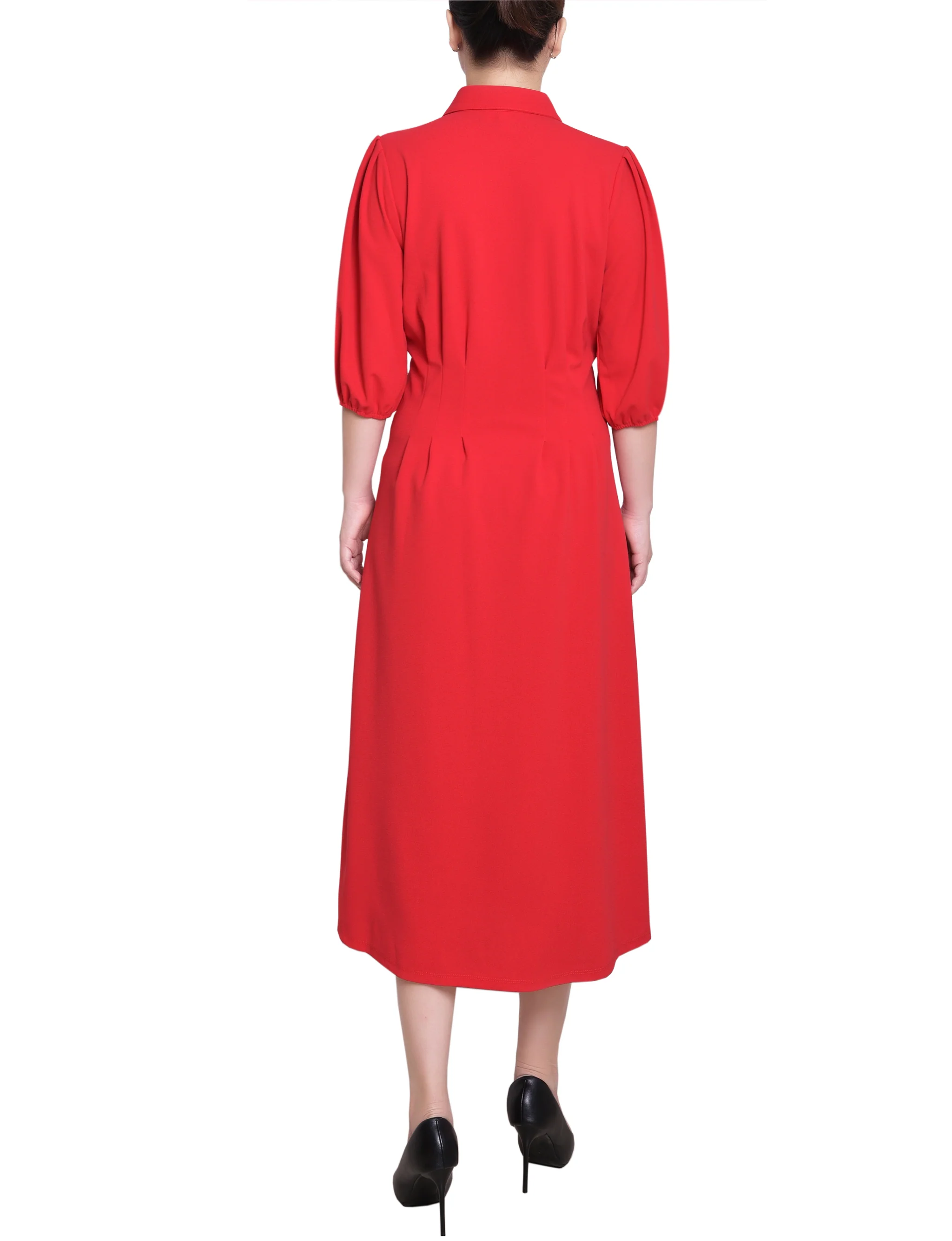 Fire Red Elbow Sleeve Midi Dress - Image 4