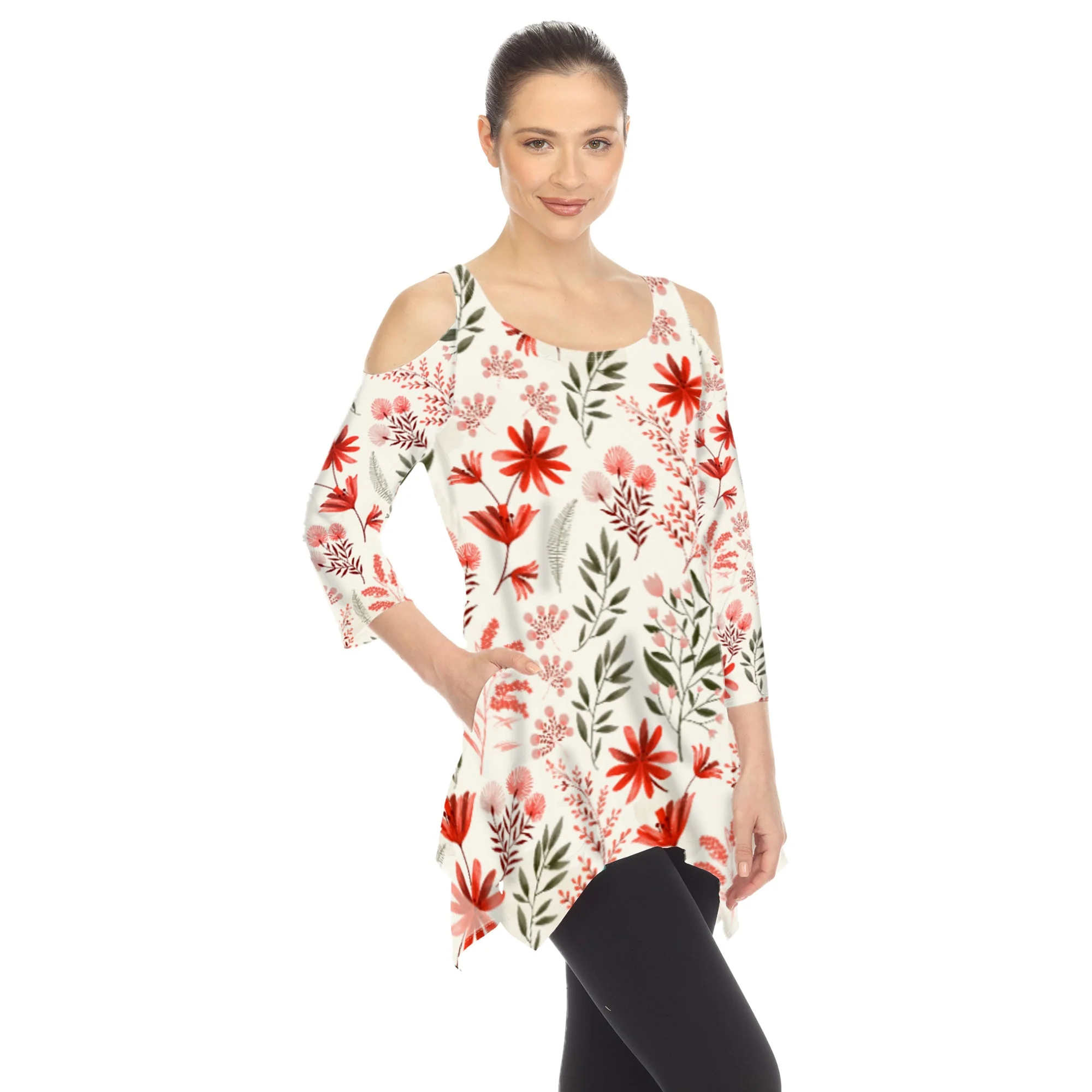 Floral Printed Cold Shoulder Tunic - Image 11