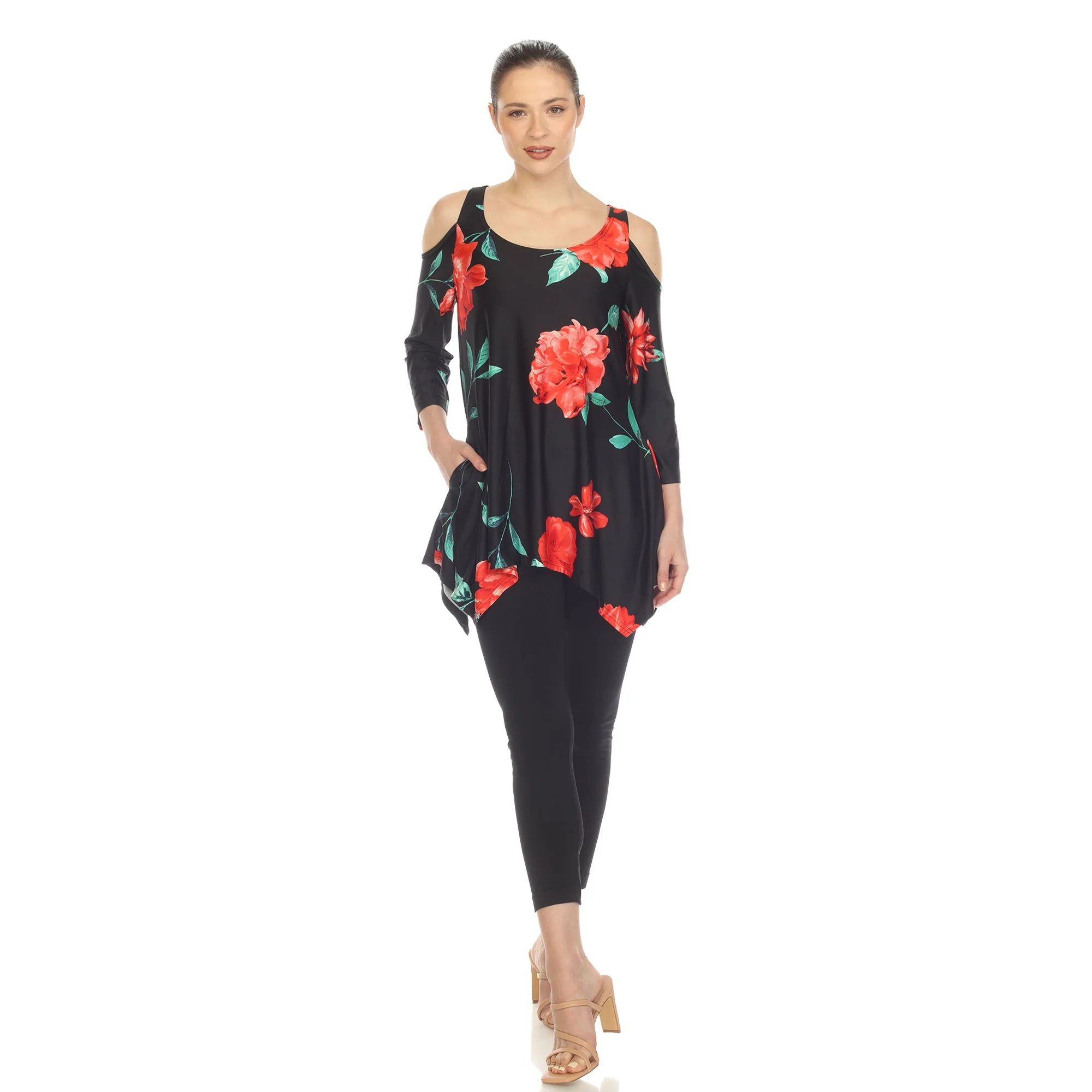 Floral Printed Cold Shoulder Tunic - Image 23