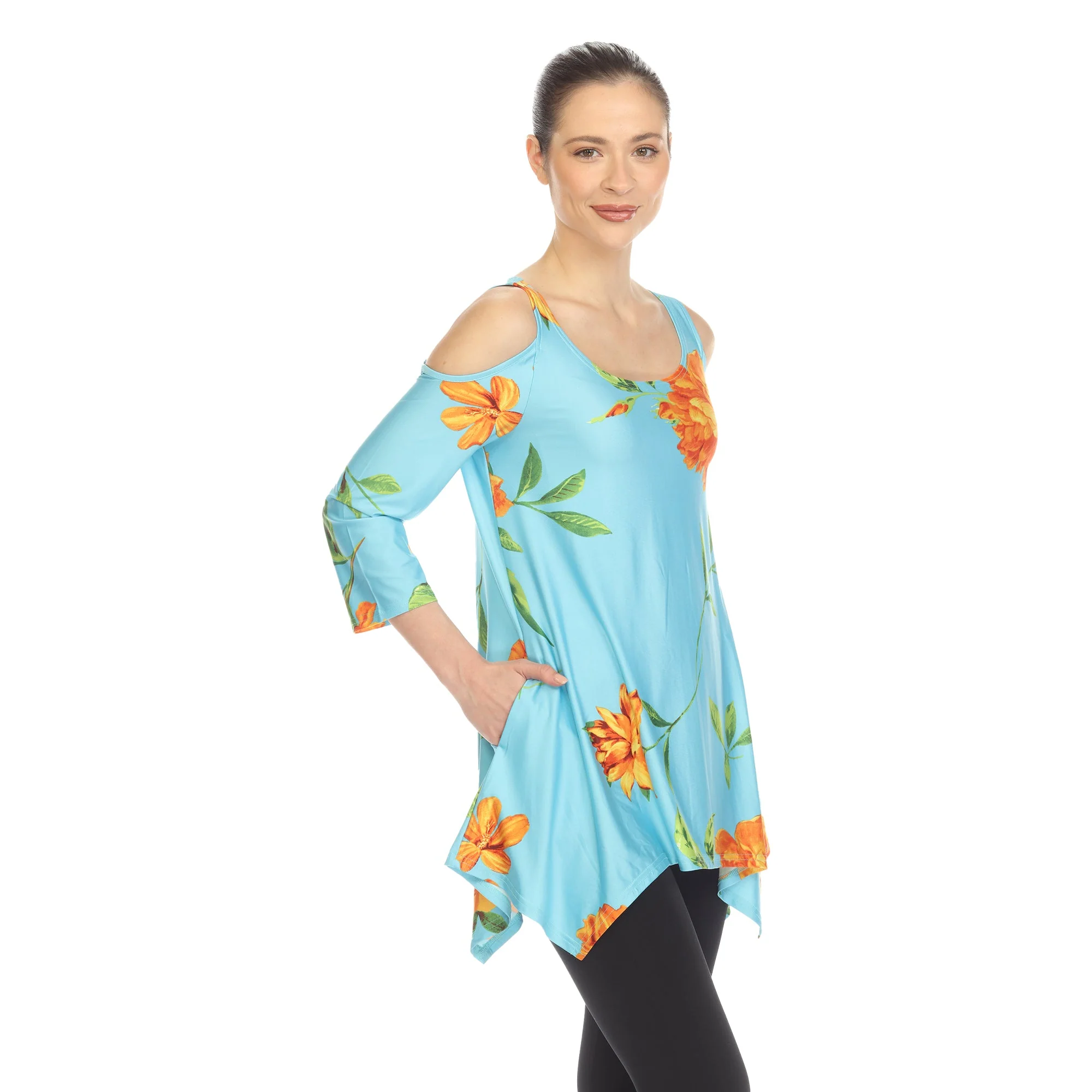 Floral Printed Cold Shoulder Tunic - Image 7