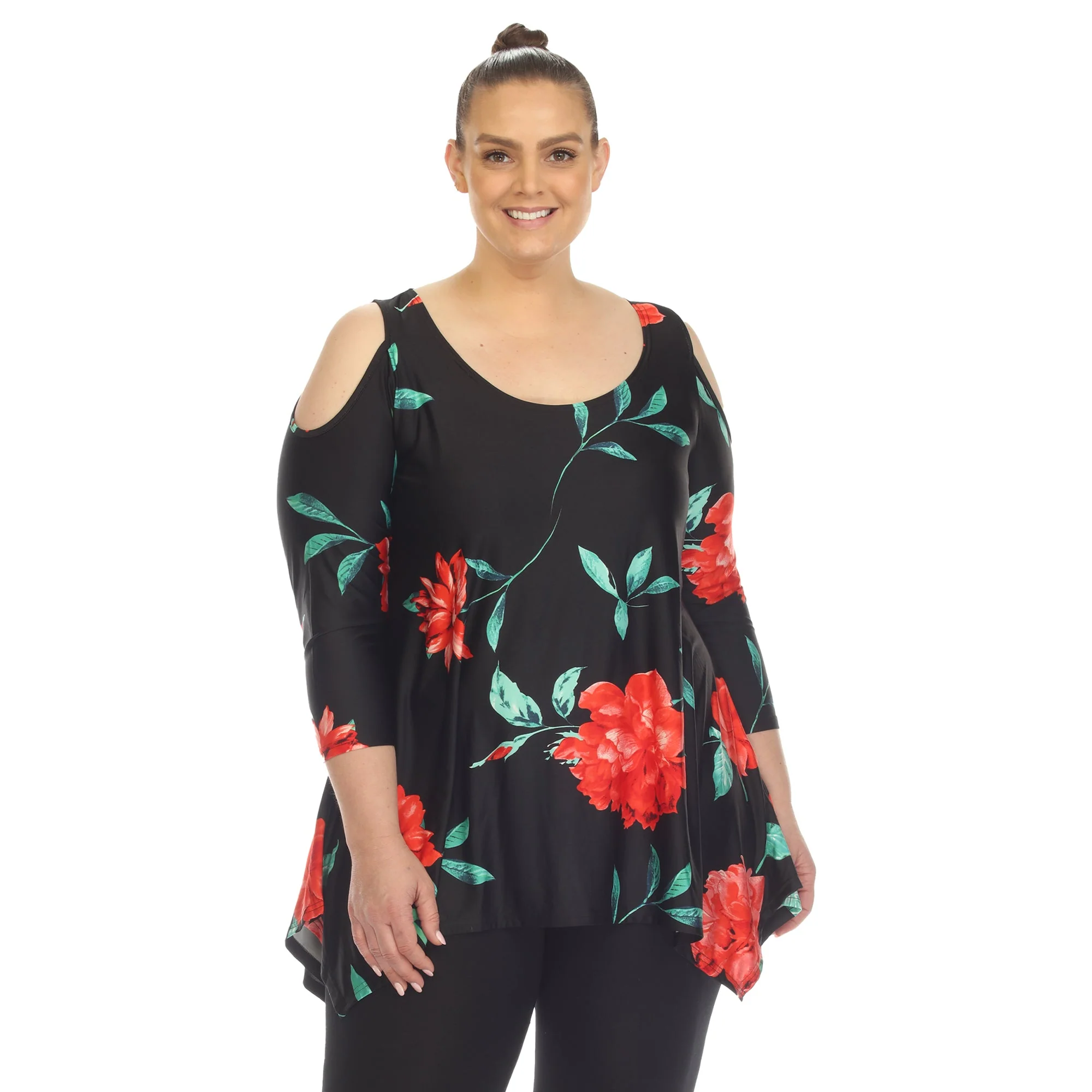 Floral Printed Cold Shoulder Tunic - Plus - Image 15