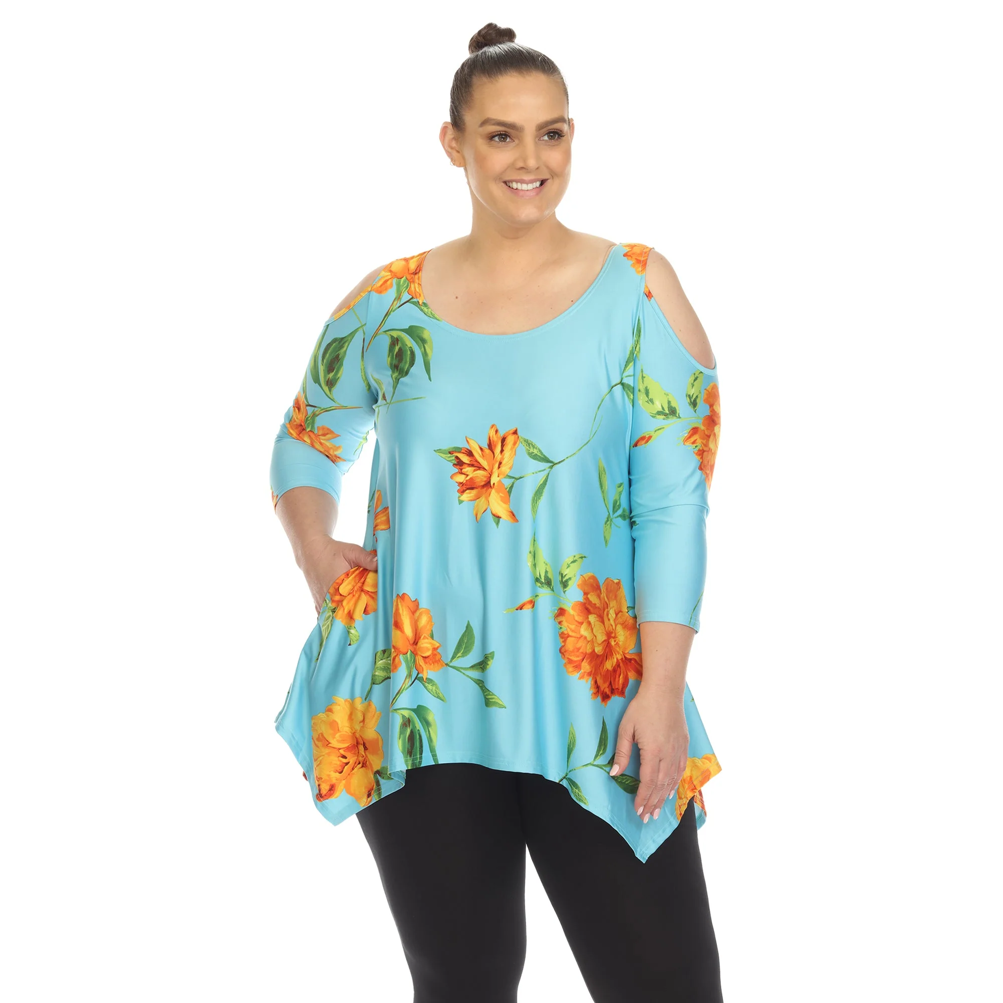 Floral Printed Cold Shoulder Tunic - Plus - Image 28