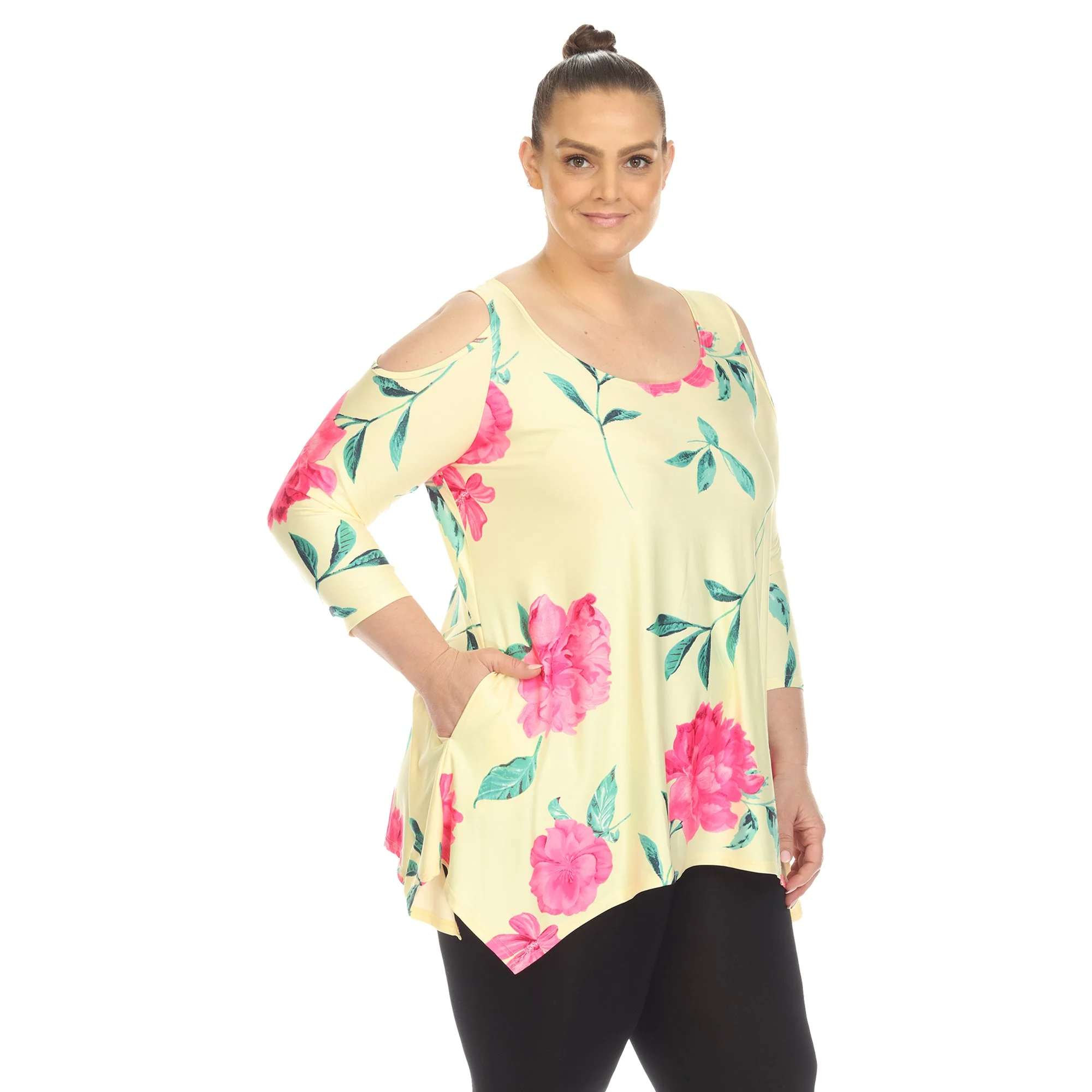 Floral Printed Cold Shoulder Tunic - Plus - Image 7
