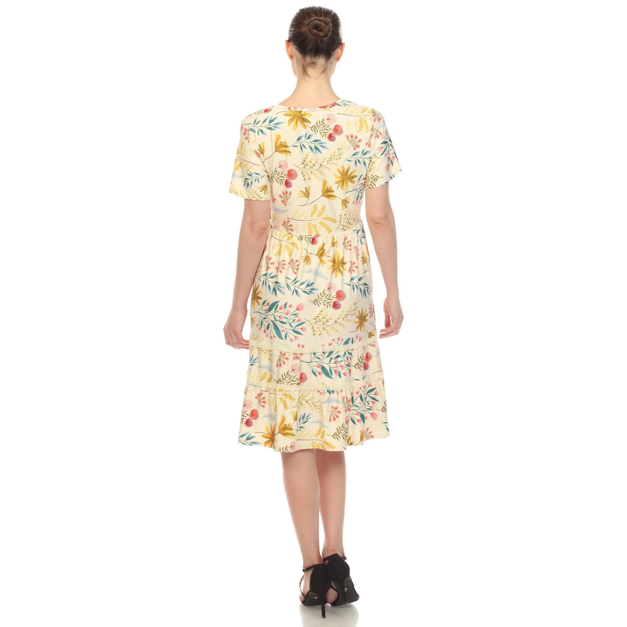 Floral Short Sleeve Knee Length Dress - Image 22