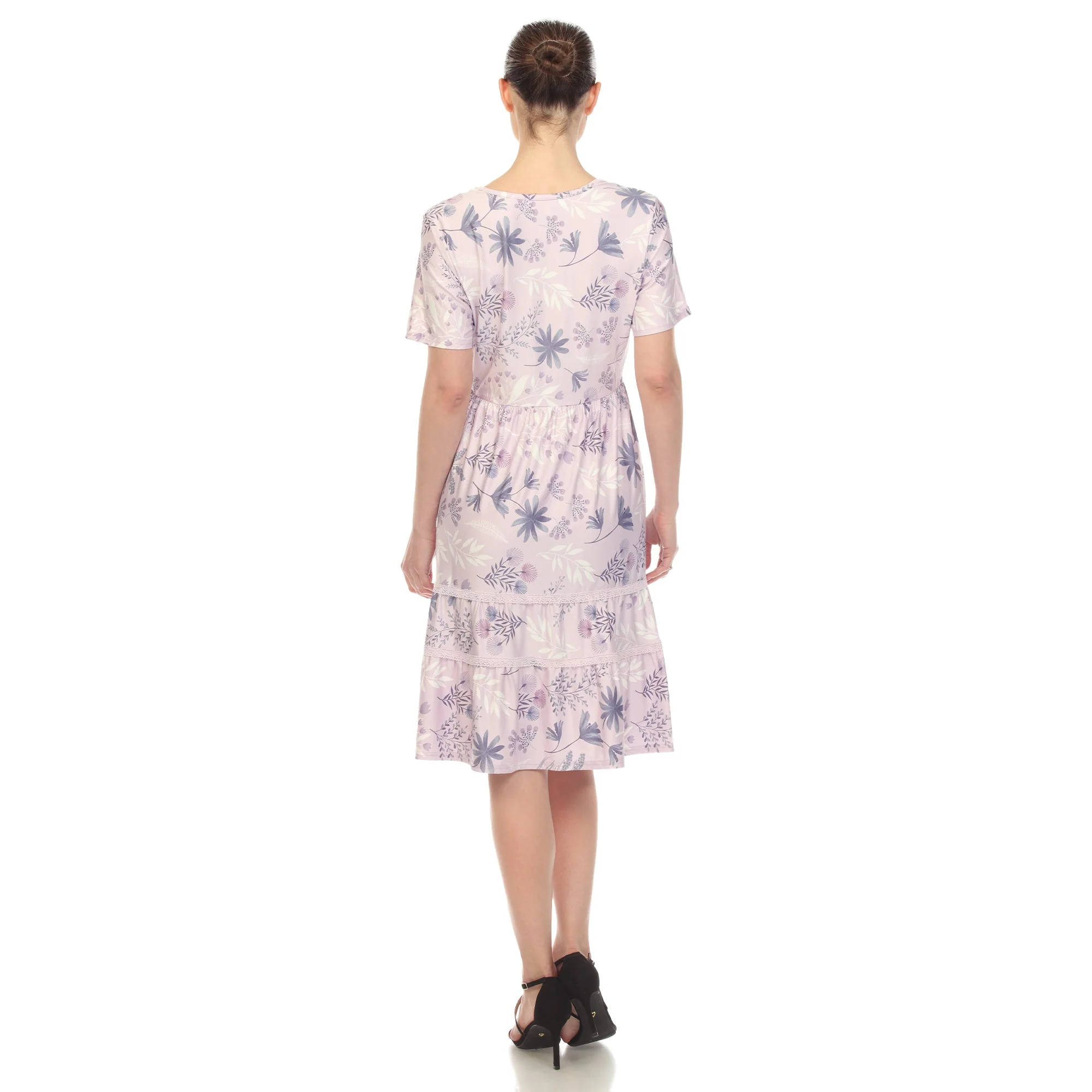Floral Short Sleeve Knee Length Dress - Image 3