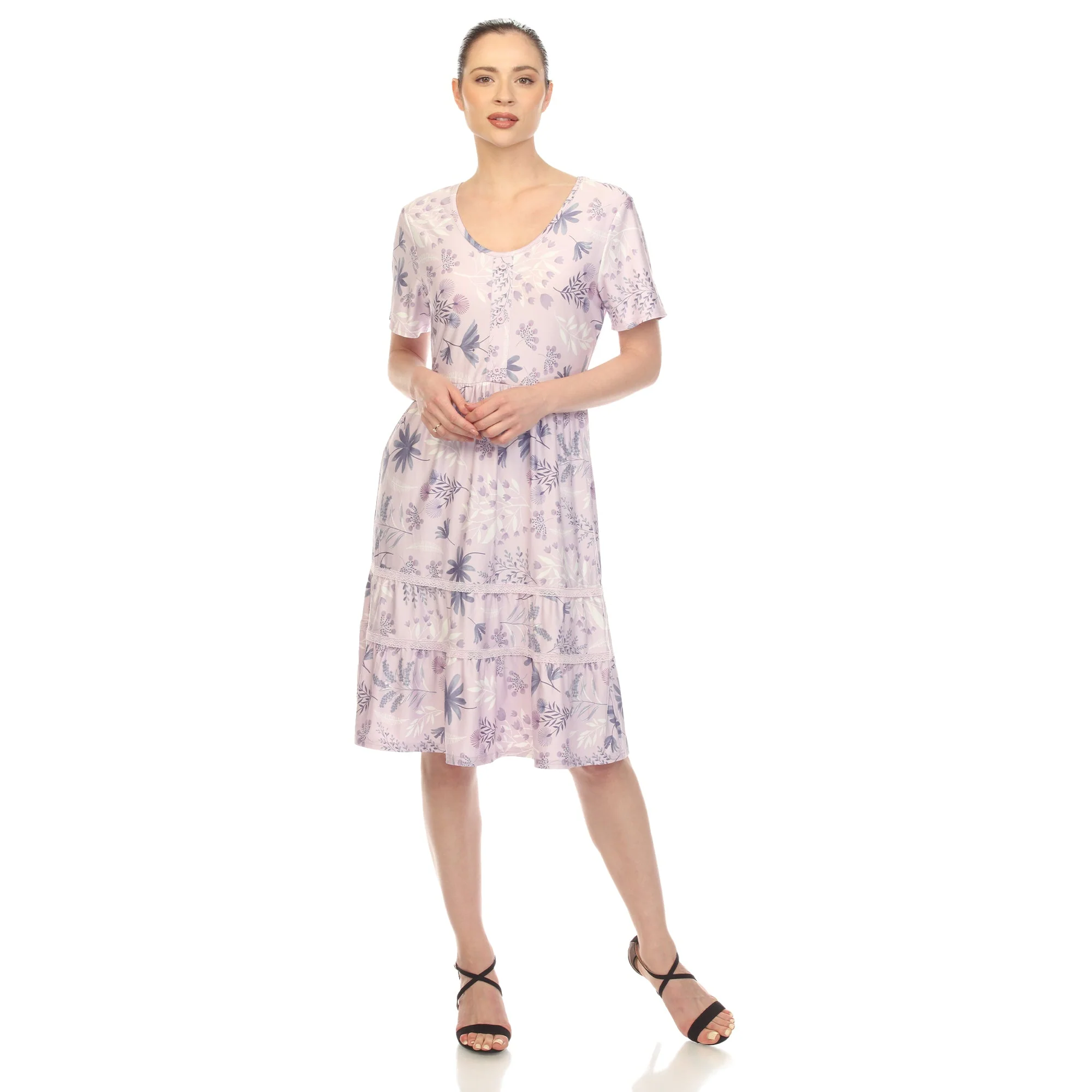 Floral Short Sleeve Knee Length Dress - Image 5