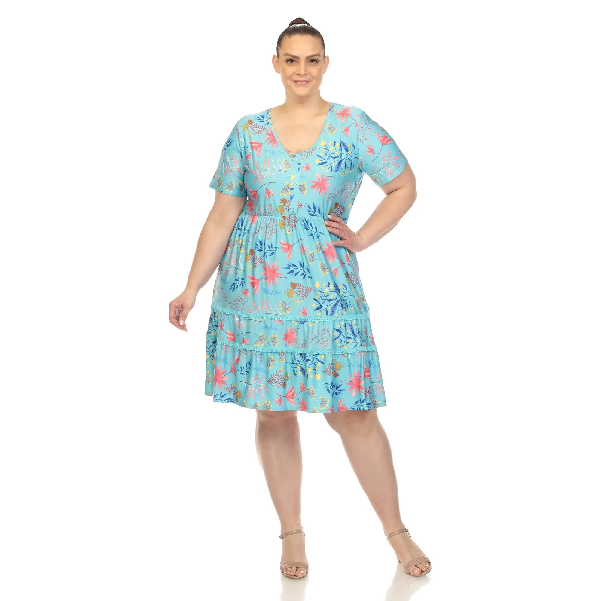 Floral Short Sleeve Knee Length Dress - Plus - Image 11