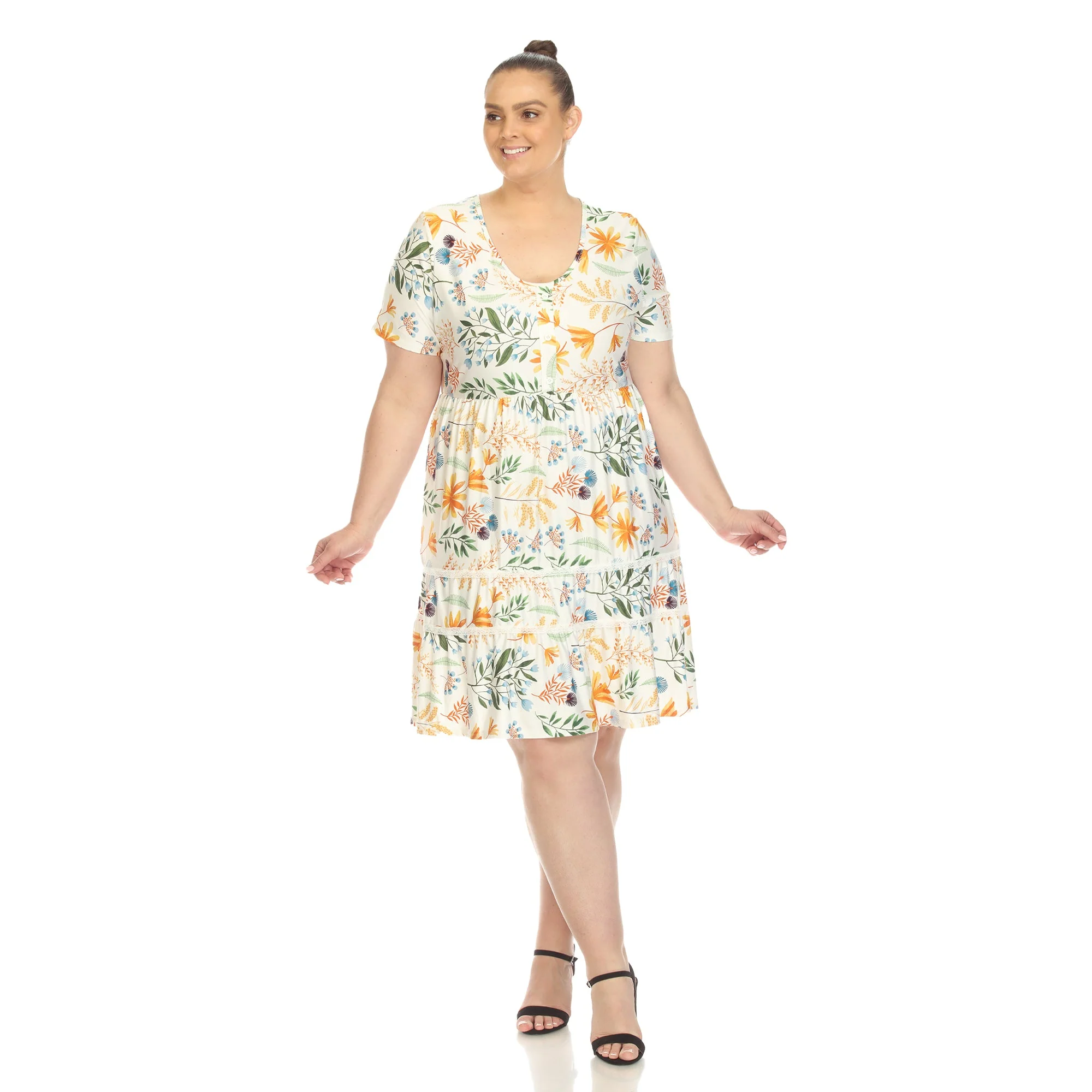 Floral Short Sleeve Knee Length Dress - Plus - Image 20
