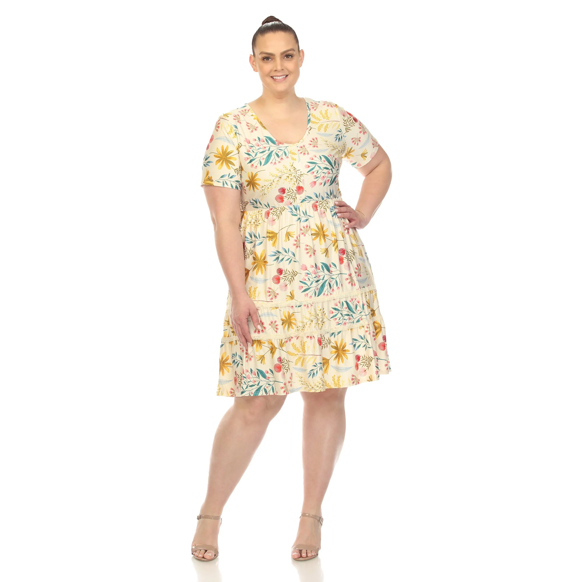 Floral Short Sleeve Knee Length Dress - Plus - Image 21