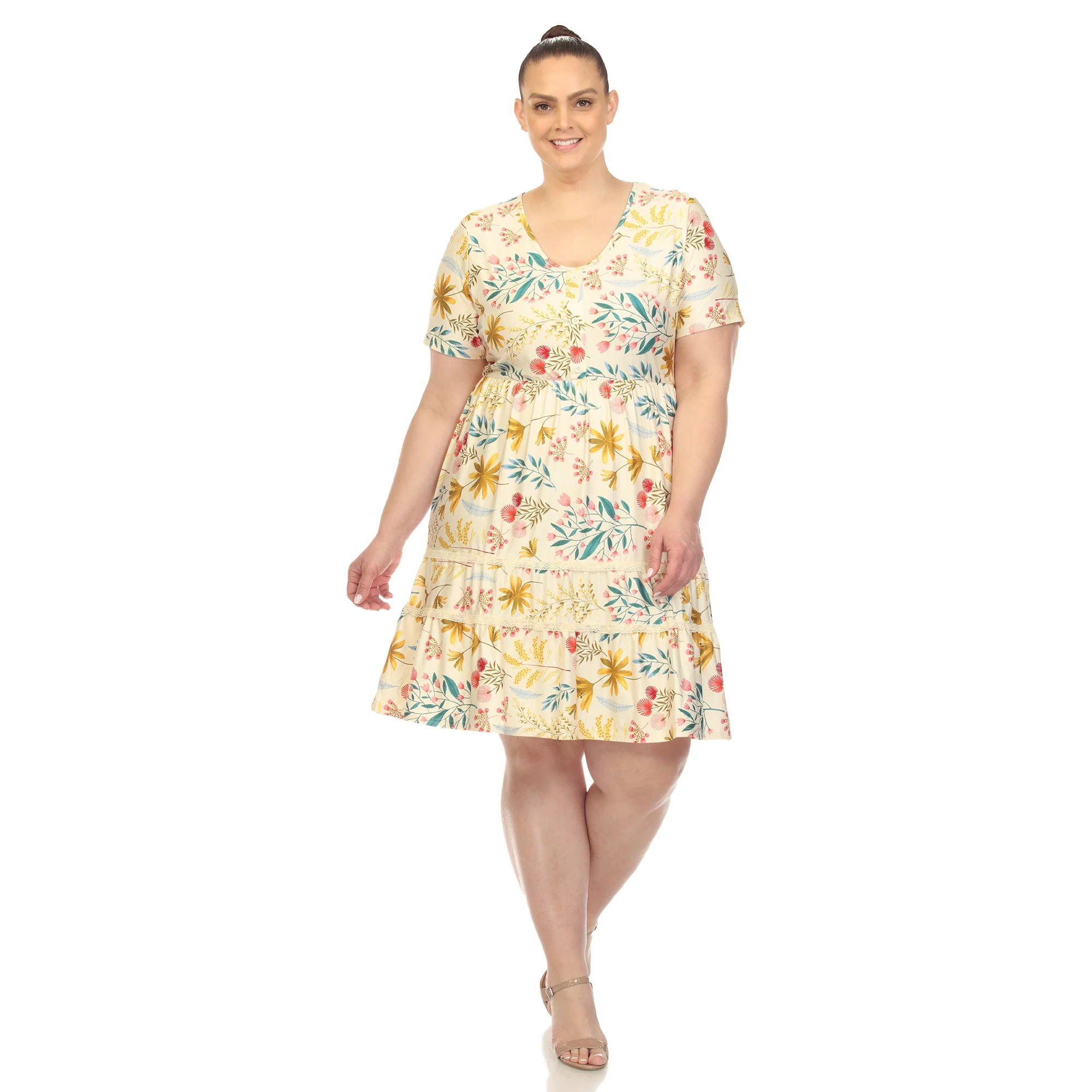 Floral Short Sleeve Knee Length Dress - Plus - Image 25