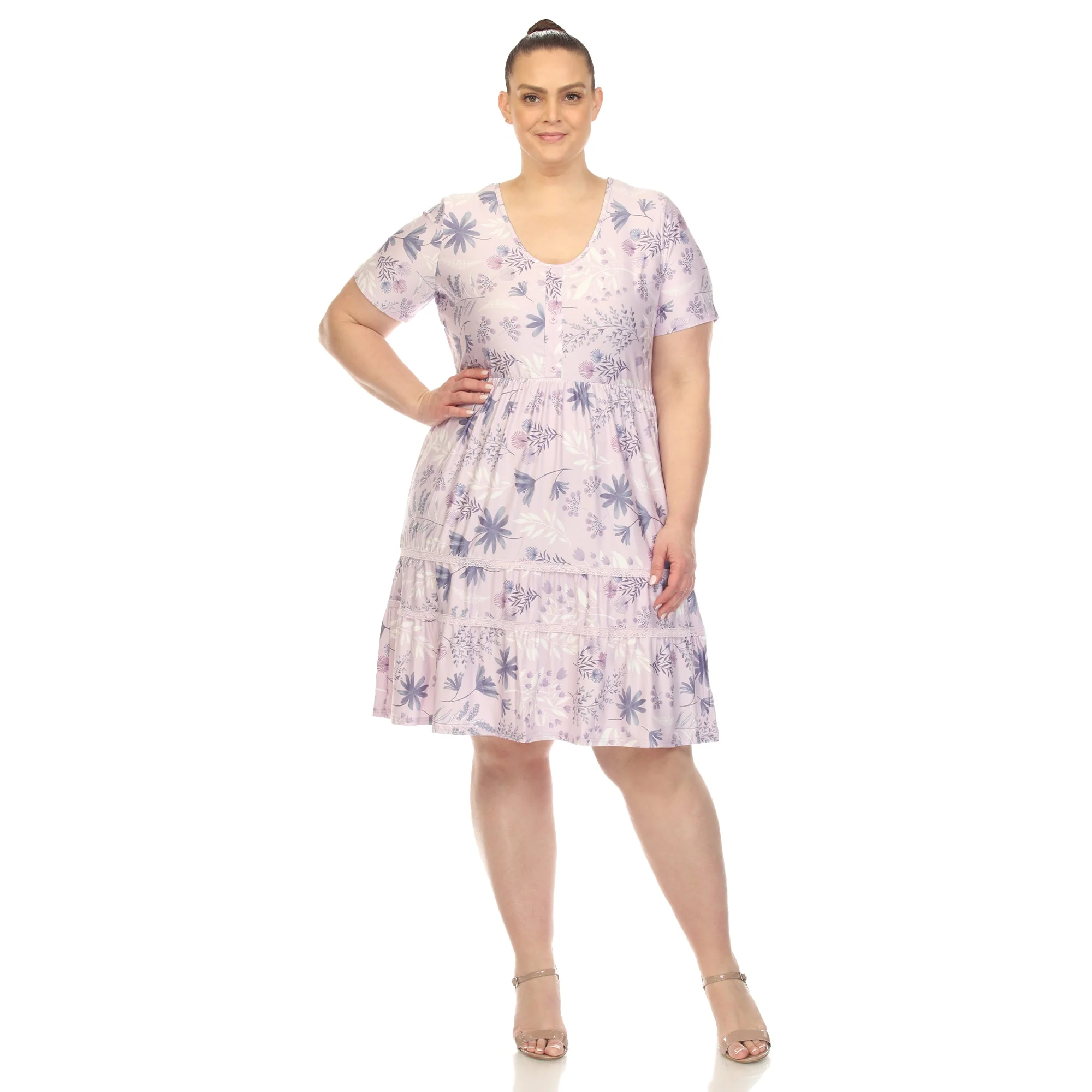 Floral Short Sleeve Knee Length Dress - Plus - Image 5