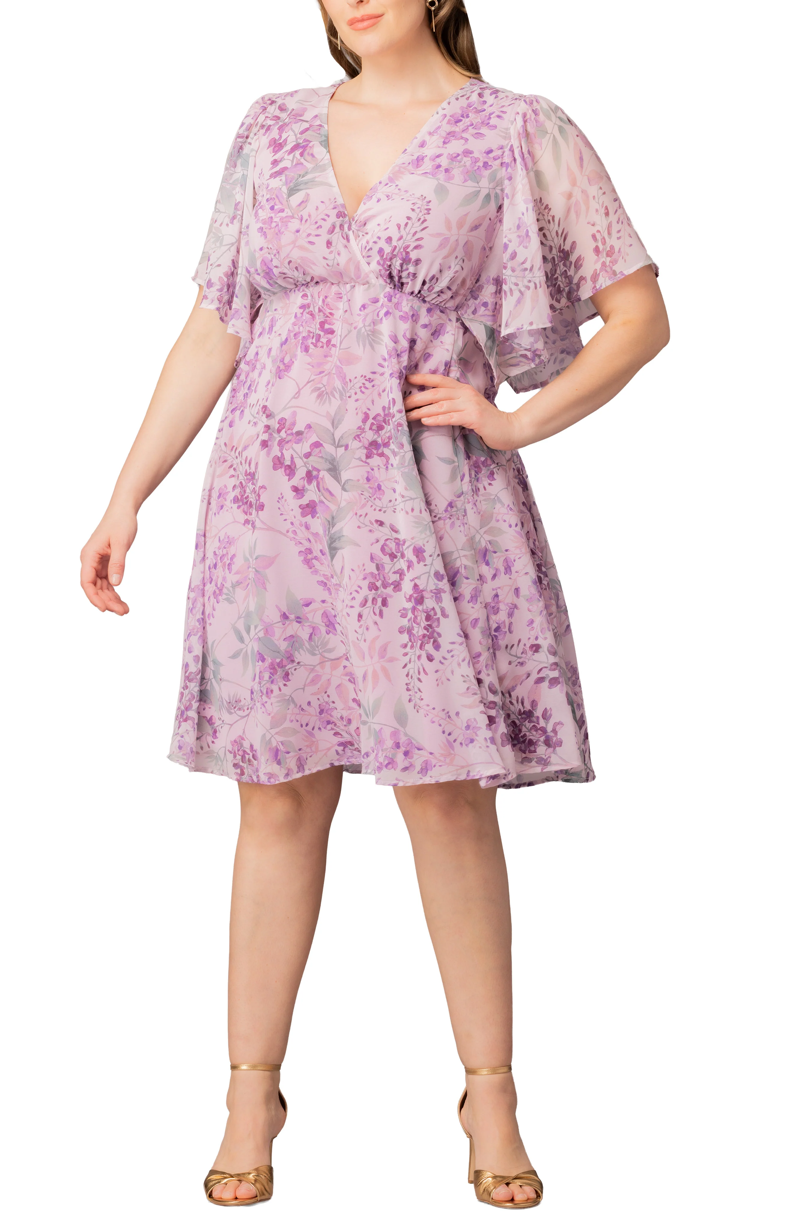 Florence Flutter Sleeve Dress - Wisteria Blooms - Plus