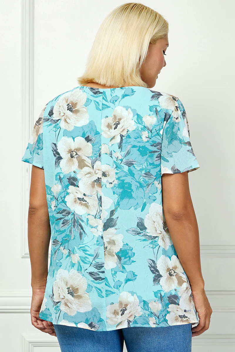 Flutter Sleeve Cutout Neck Pleat Blouse - Plus - Sage - Image 2