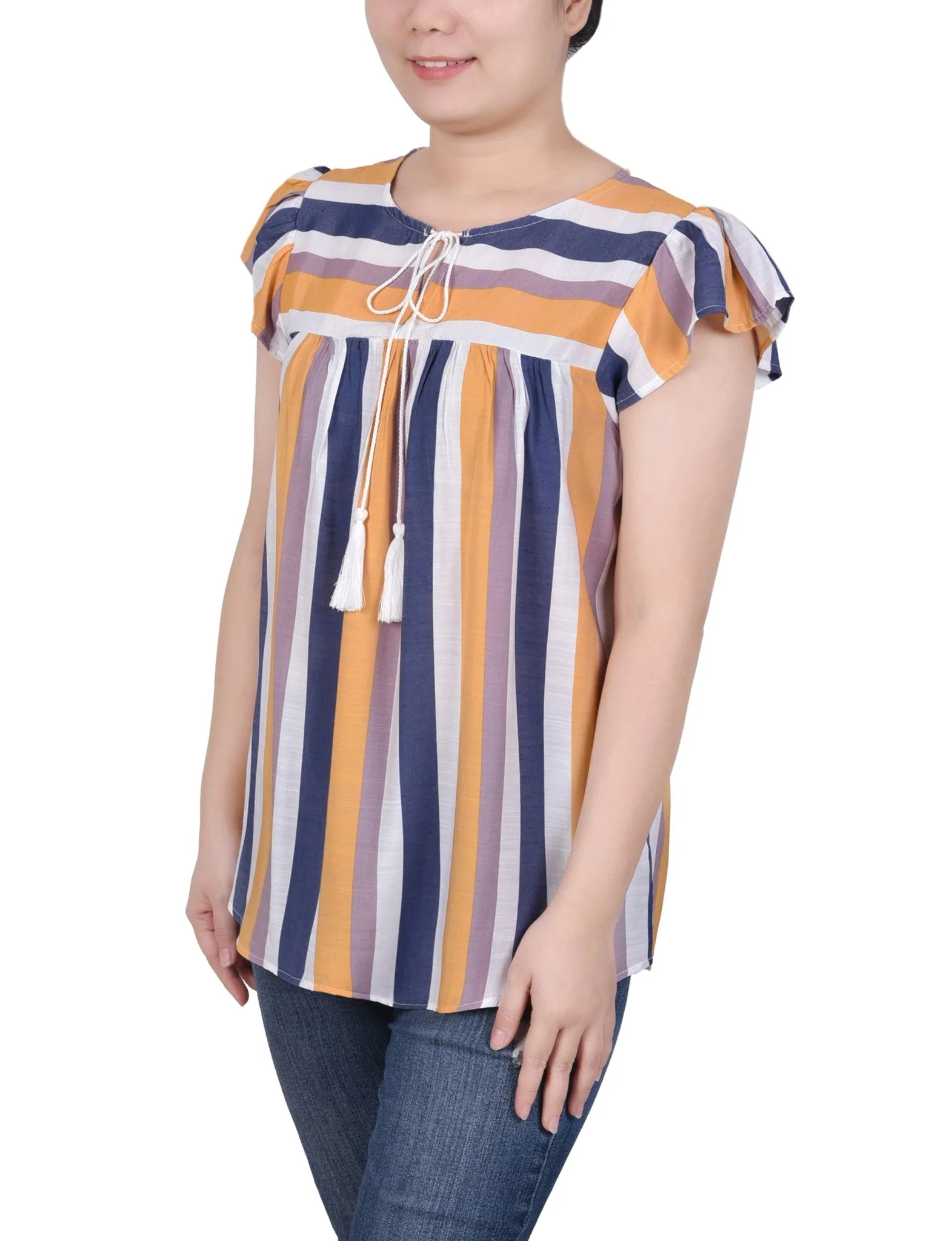 Flutter Sleeve Vertical Striped Blouse - Petite - Image 2