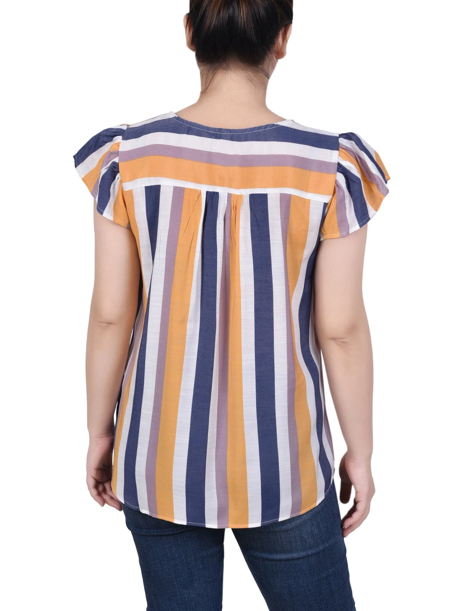 Flutter Sleeve Vertical Striped Blouse - Petite - Image 3