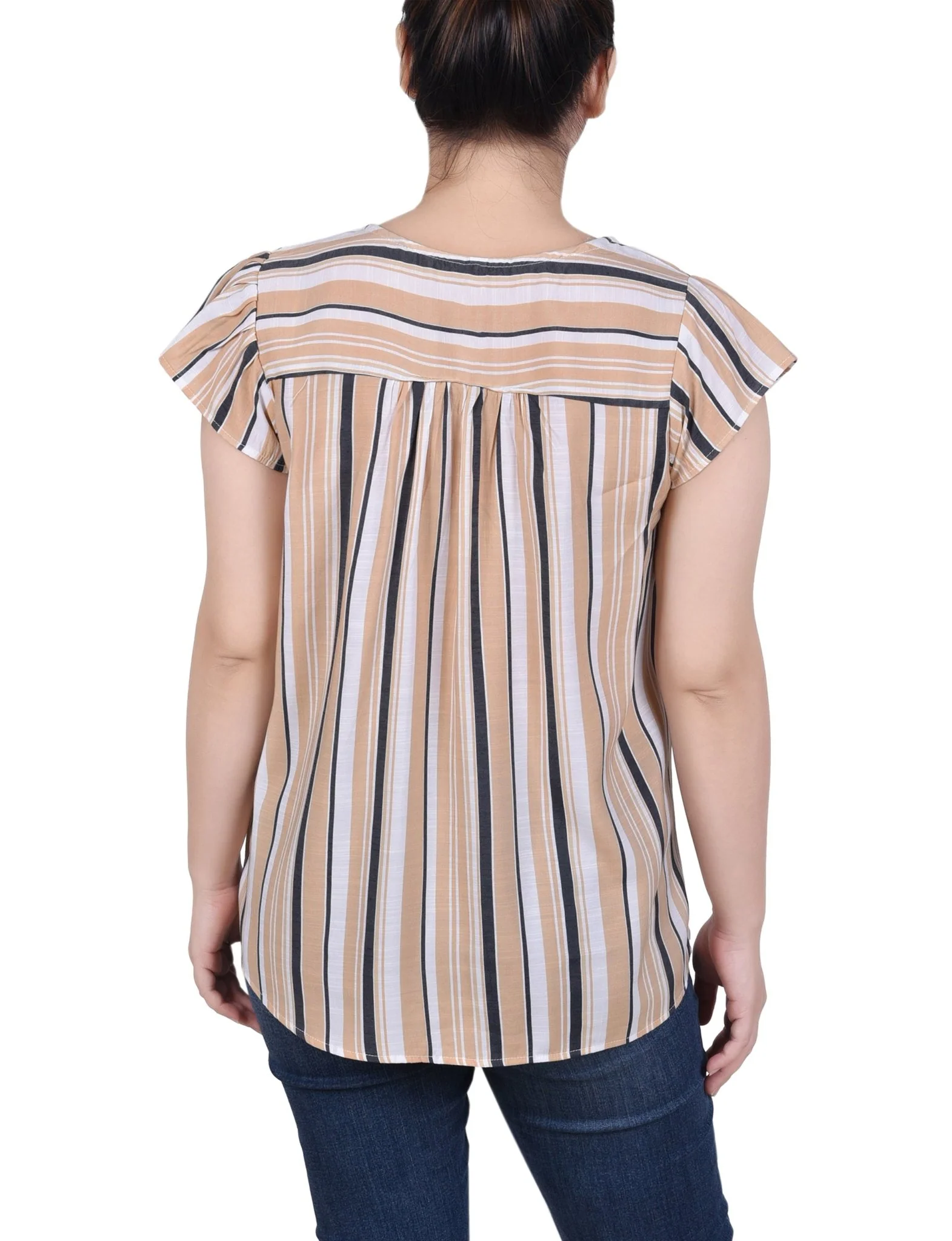 Flutter Sleeve Vertical Striped Blouse - Petite - Image 6