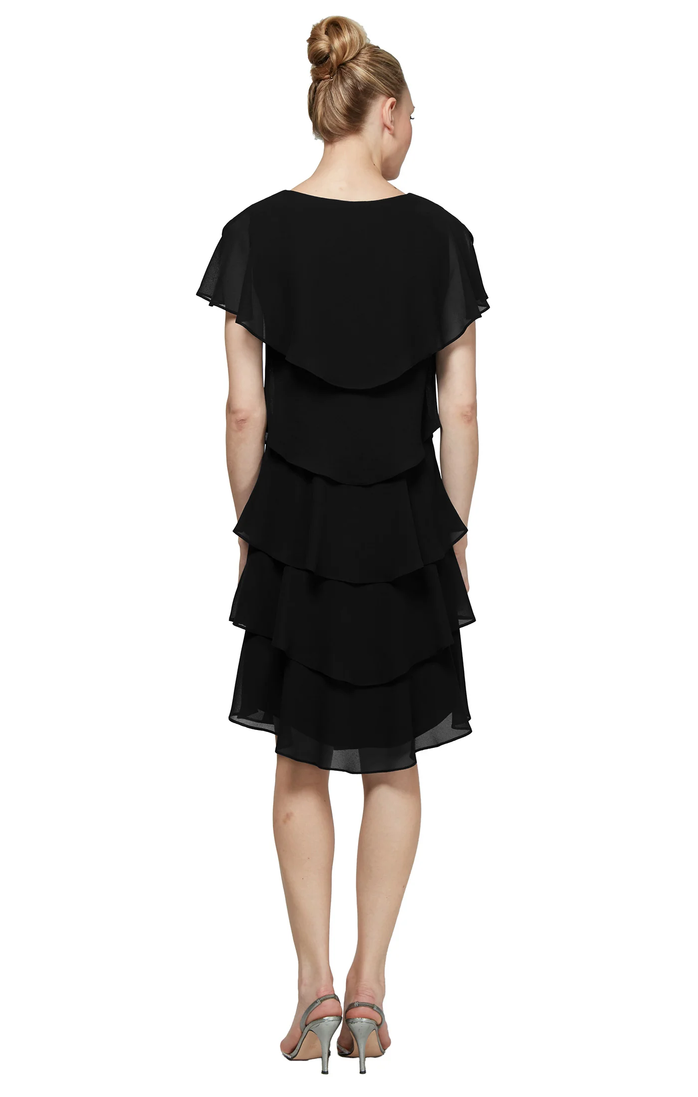 Georgette Tiered Cocktail Dress - Black - Image 2