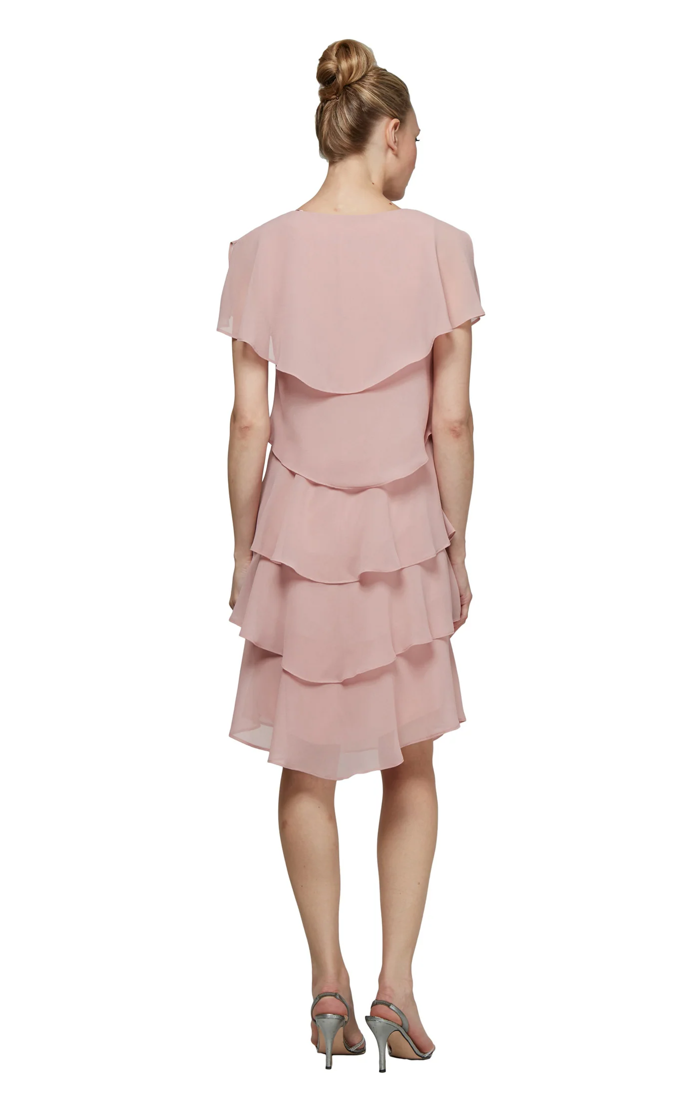 Georgette Tiered Cocktail Dress - Faded Rose - Image 2