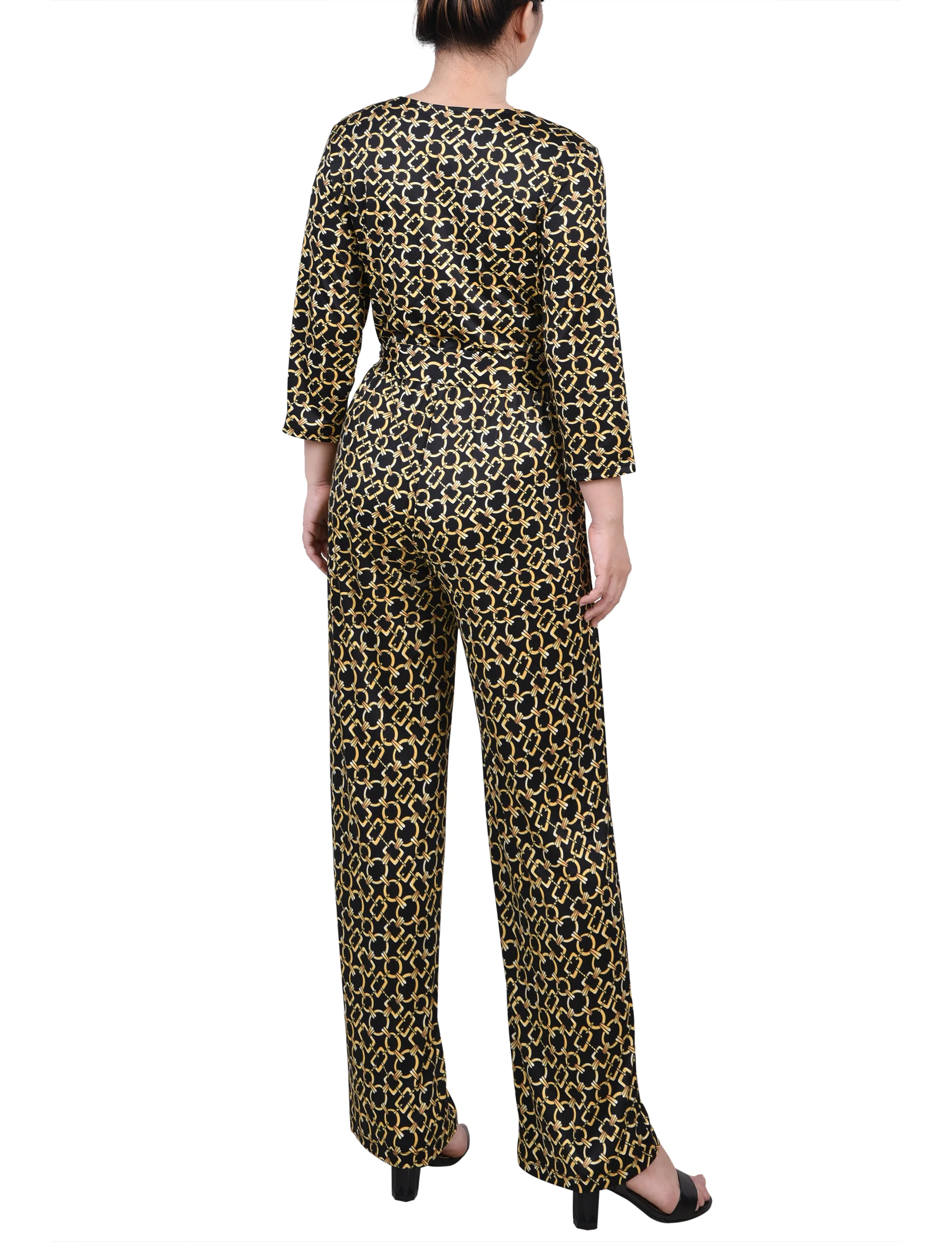 Gold Chain Link 3/4 Sleeve Belted Jumpsuit - Image 4