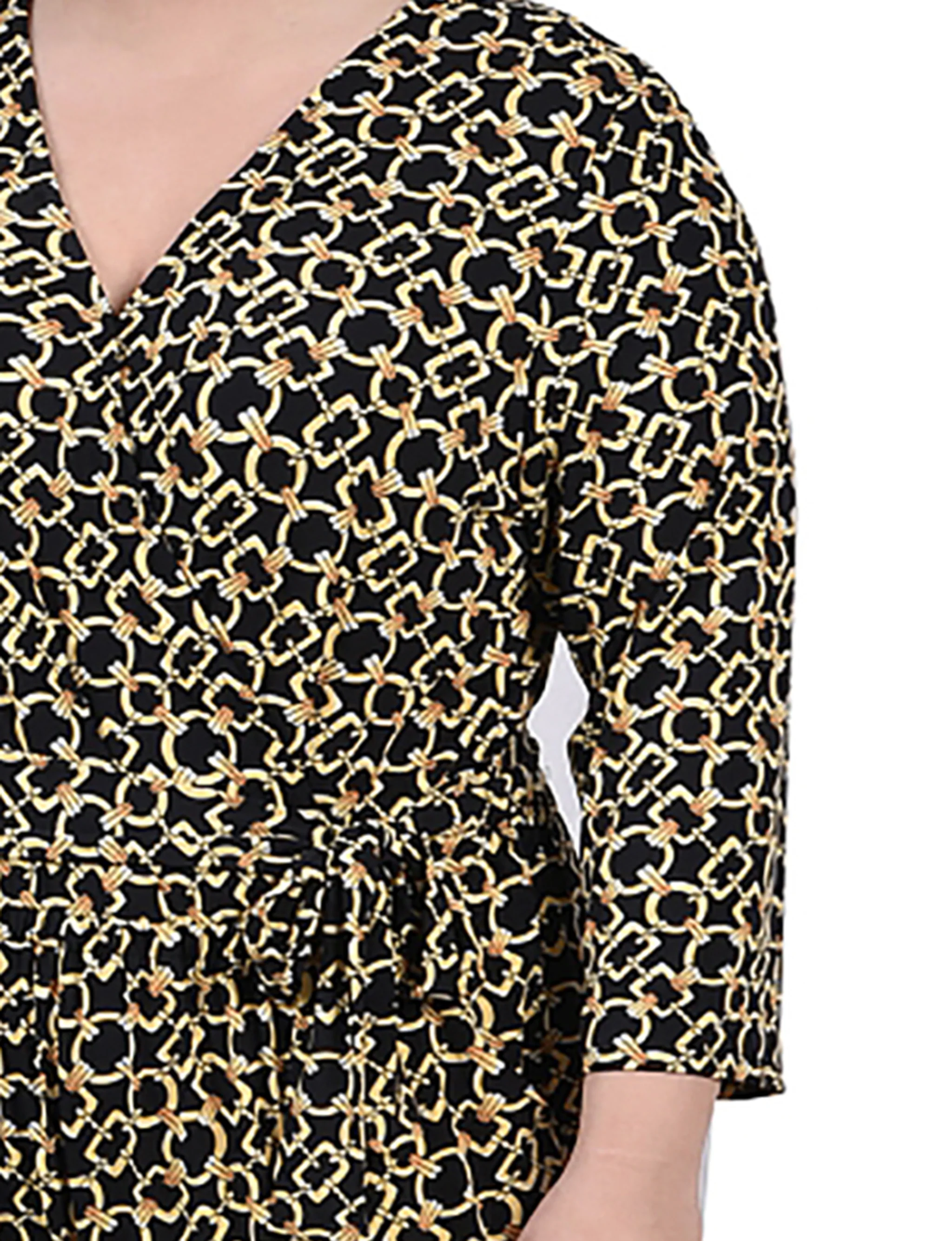 Gold Chain Link 3/4 Sleeve Belted Jumpsuit - Plus - Image 3