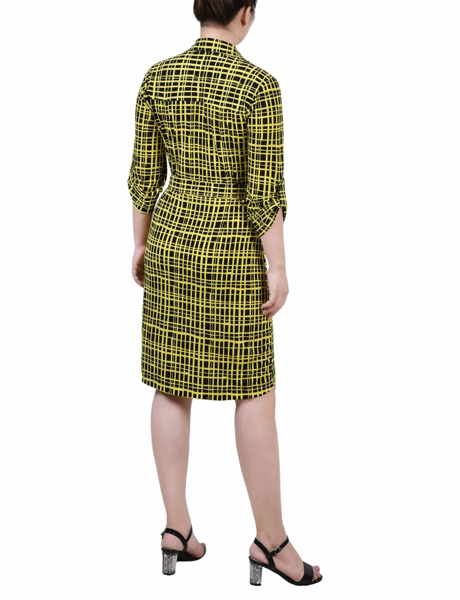 Golden Viewbox Belted Roll Tab Zip Front Shirtdress - Petite - Image 3