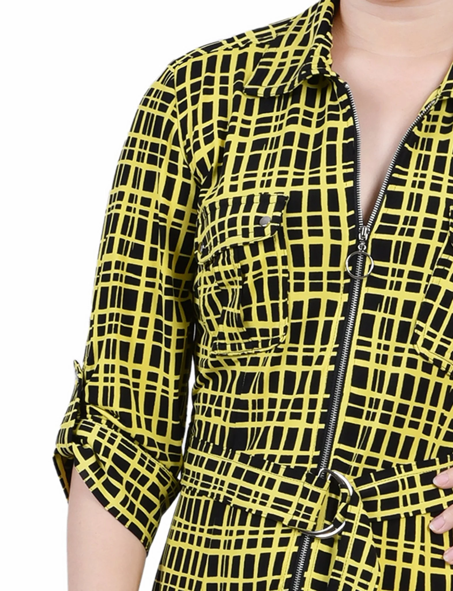 Golden Viewbox Belted Roll Tab Zip Front Shirtdress - Petite - Image 4