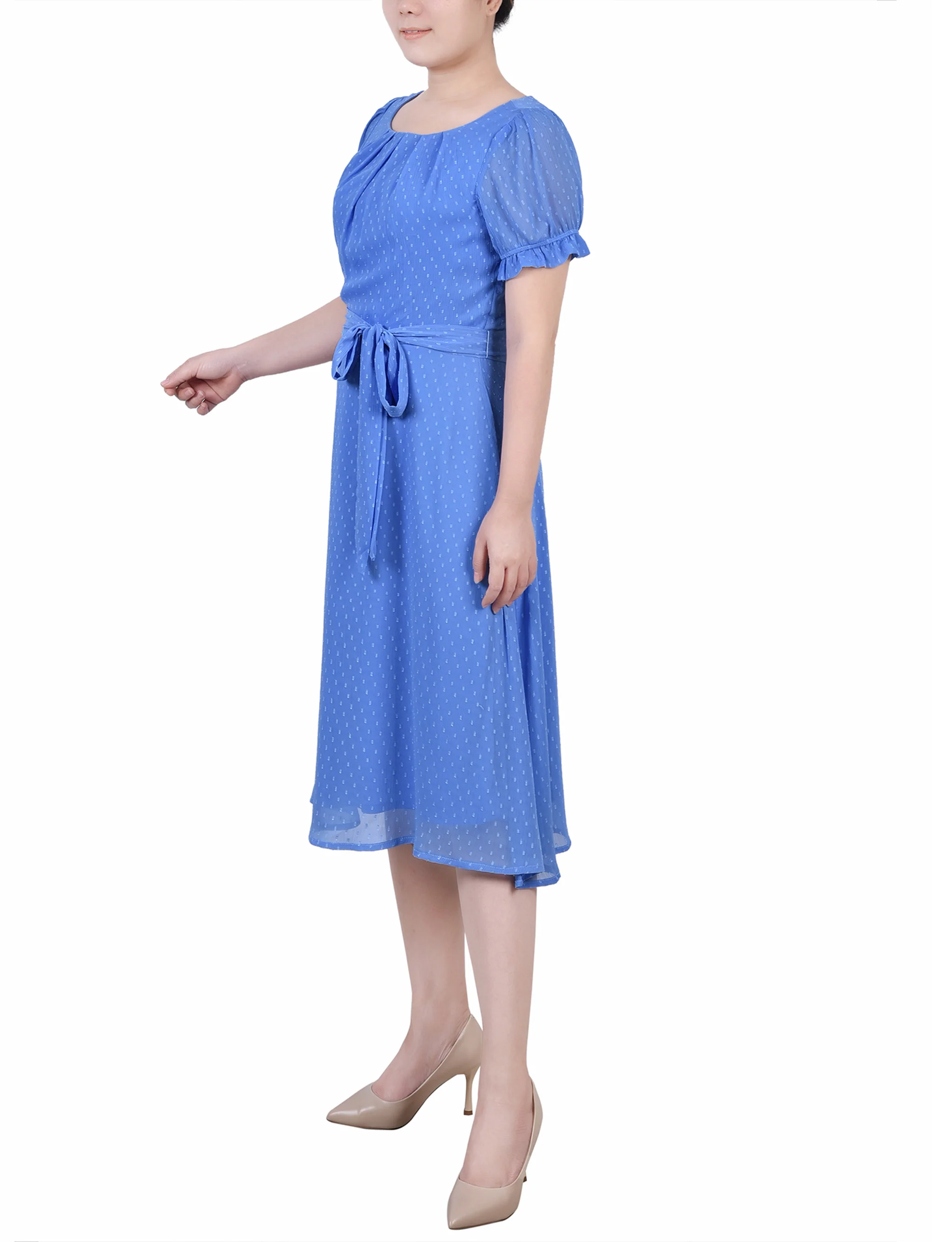 Granada Sky Short Sleeve Belted Swiss Dot Dress - Image 2