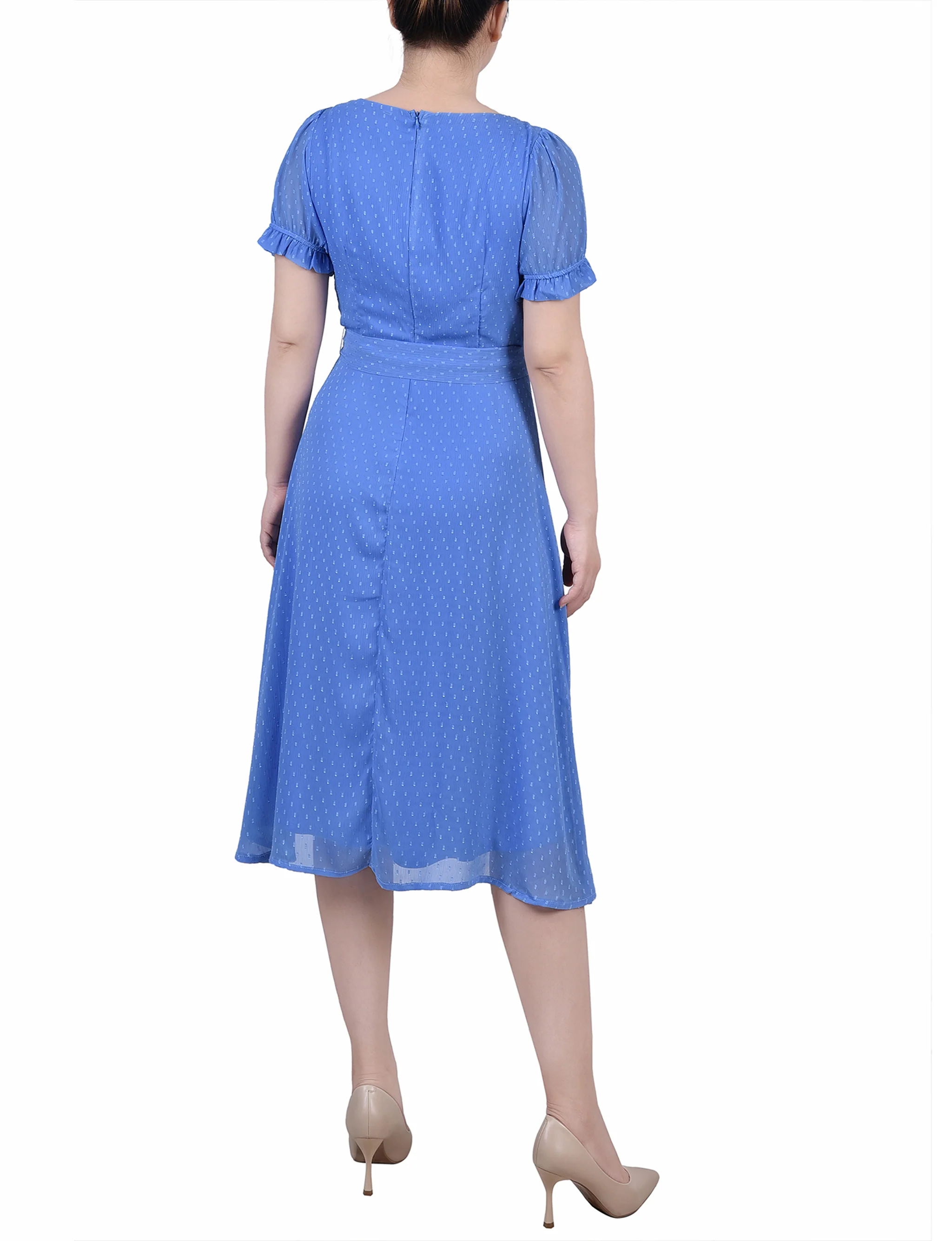 Granada Sky Short Sleeve Belted Swiss Dot Dress - Image 3