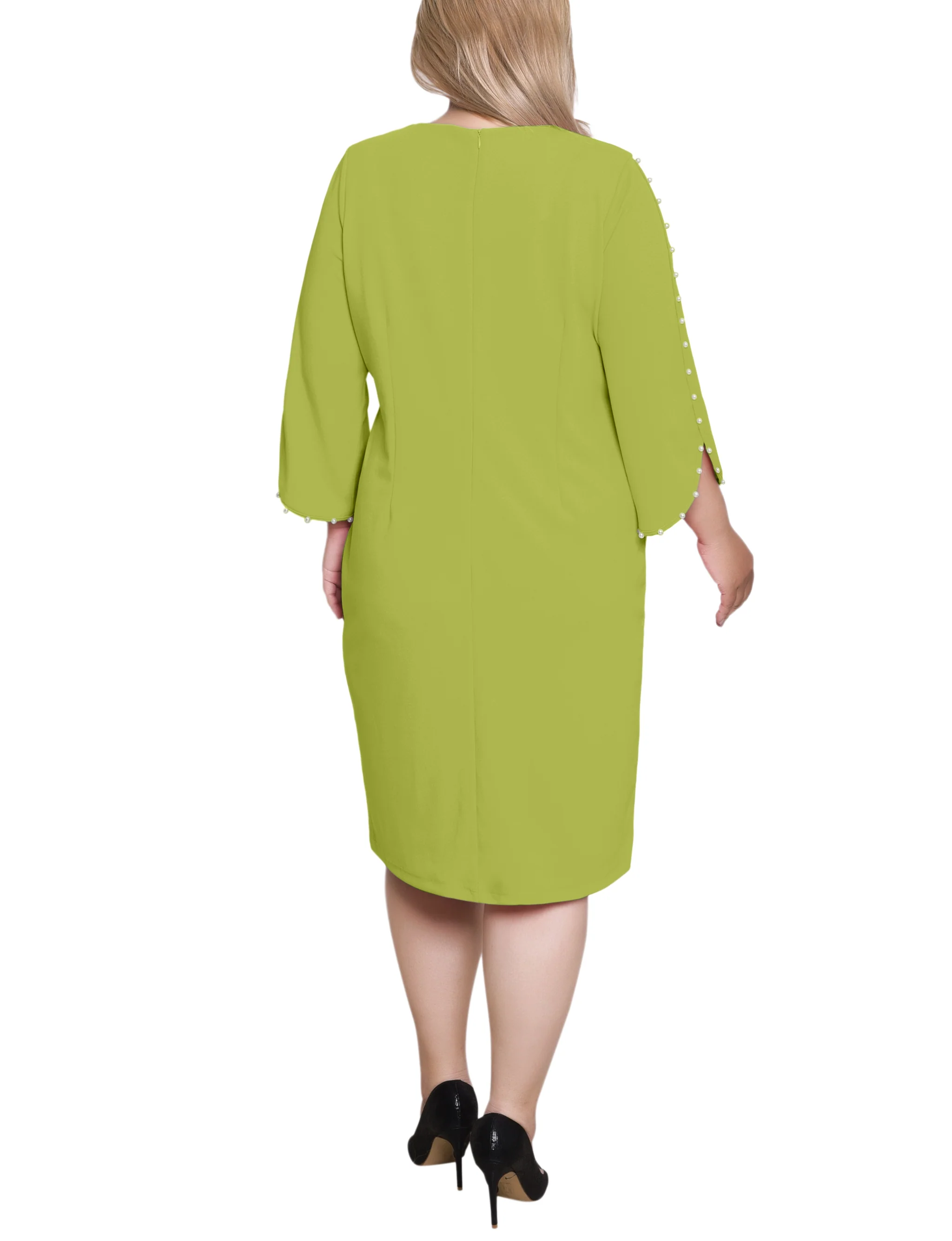 Green 3/4 Pearl-Detail Petal Sleeve Dress - Plus - Image 4