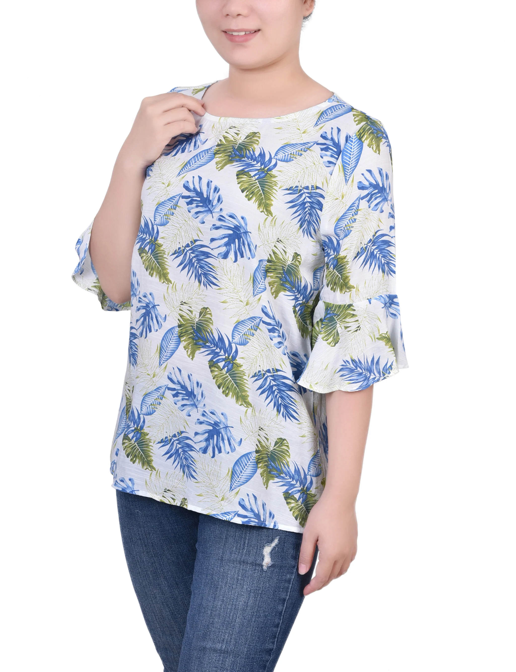 Green Capetropic Bell Sleeve Blouse - Image 2