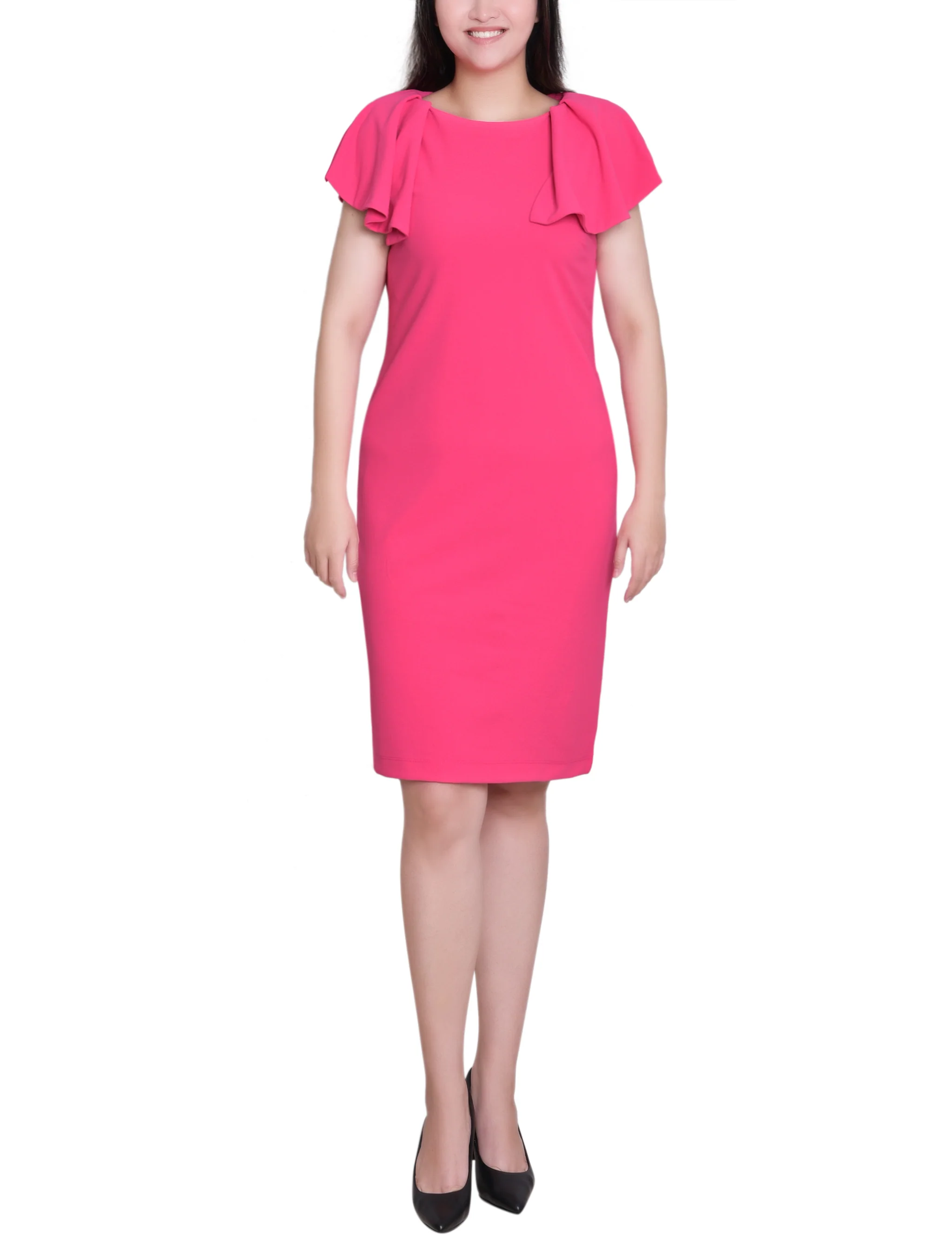 Havana Pink Flutter Sleeve Sheath Dress