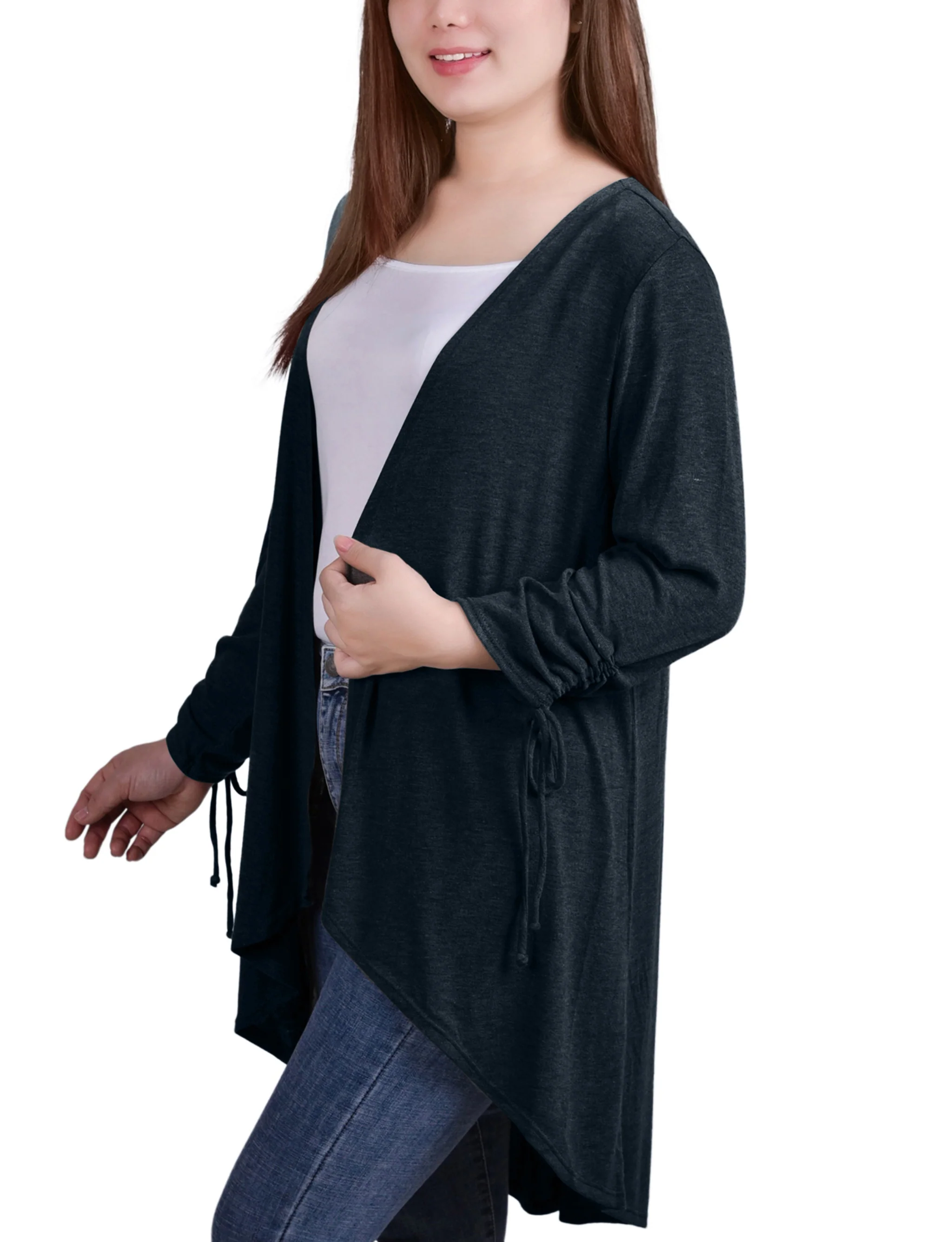 Hunter Green Long Sleeve Hi Lo Hem Cardigan - Image 3