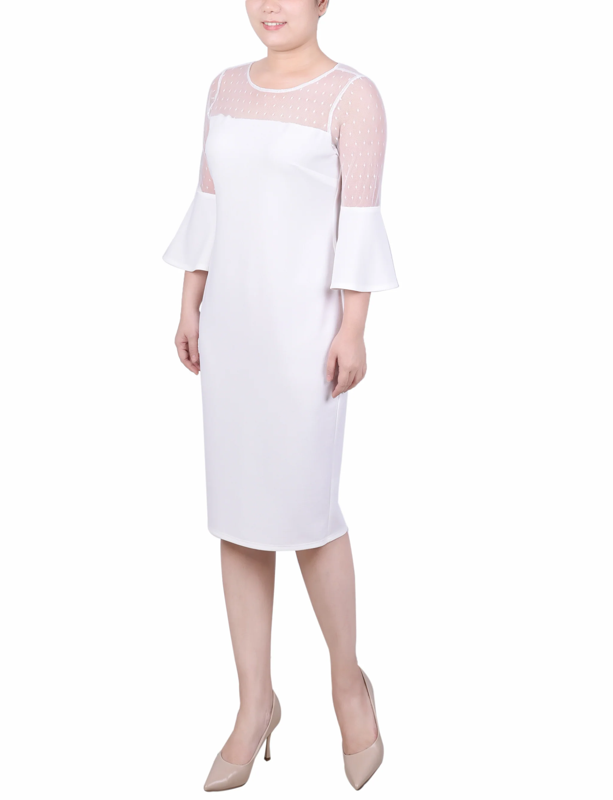 Ivory Illusion Neck Scuba Dress - Image 2