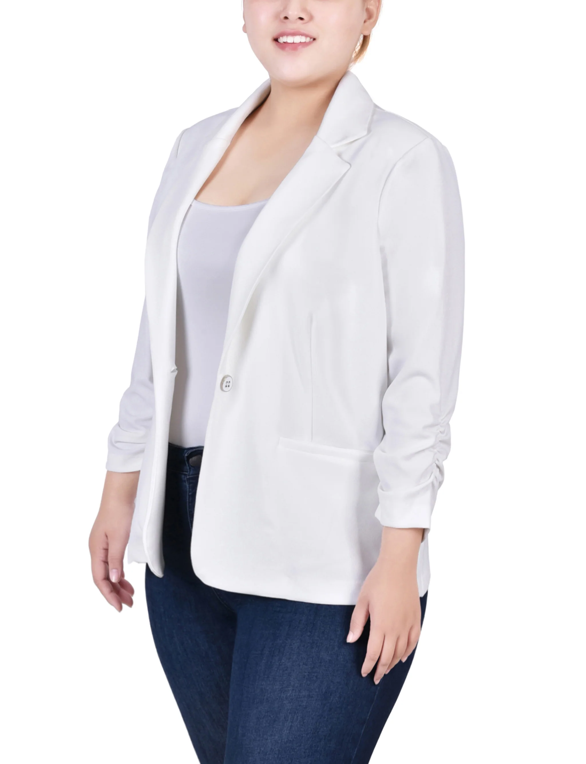 Ivory Long Sleeve Scuba Crepe Jacket - Plus - Image 2