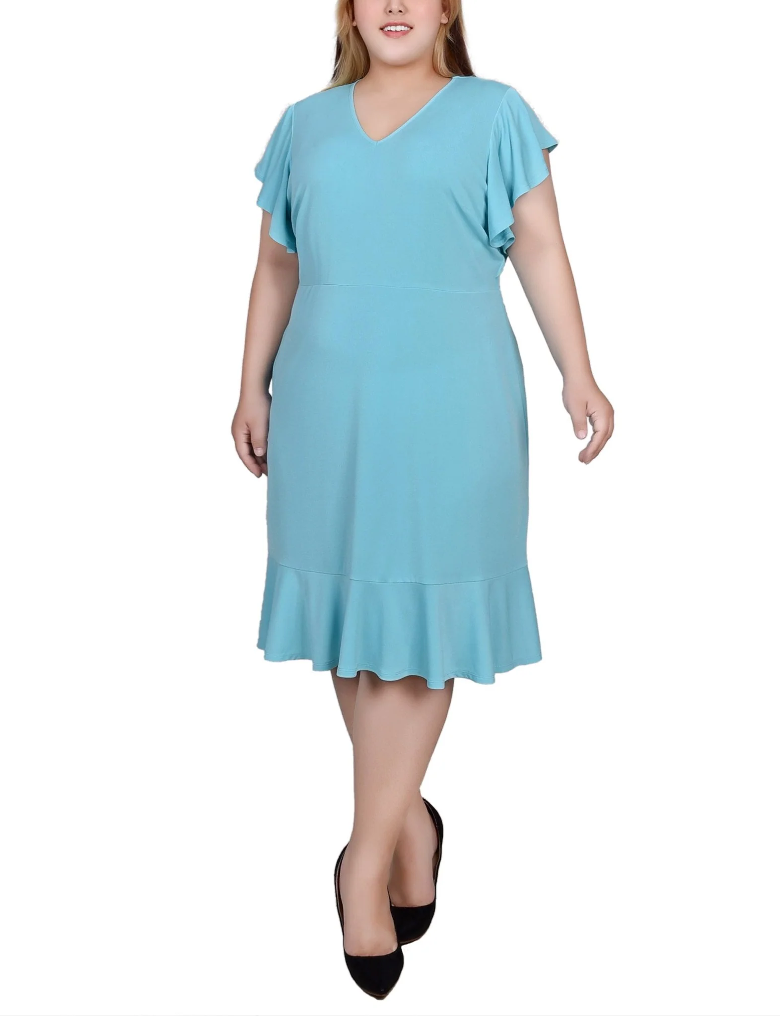 Jade Flutter Sleeve Dress With Flounced Hem - Plus - Image 2