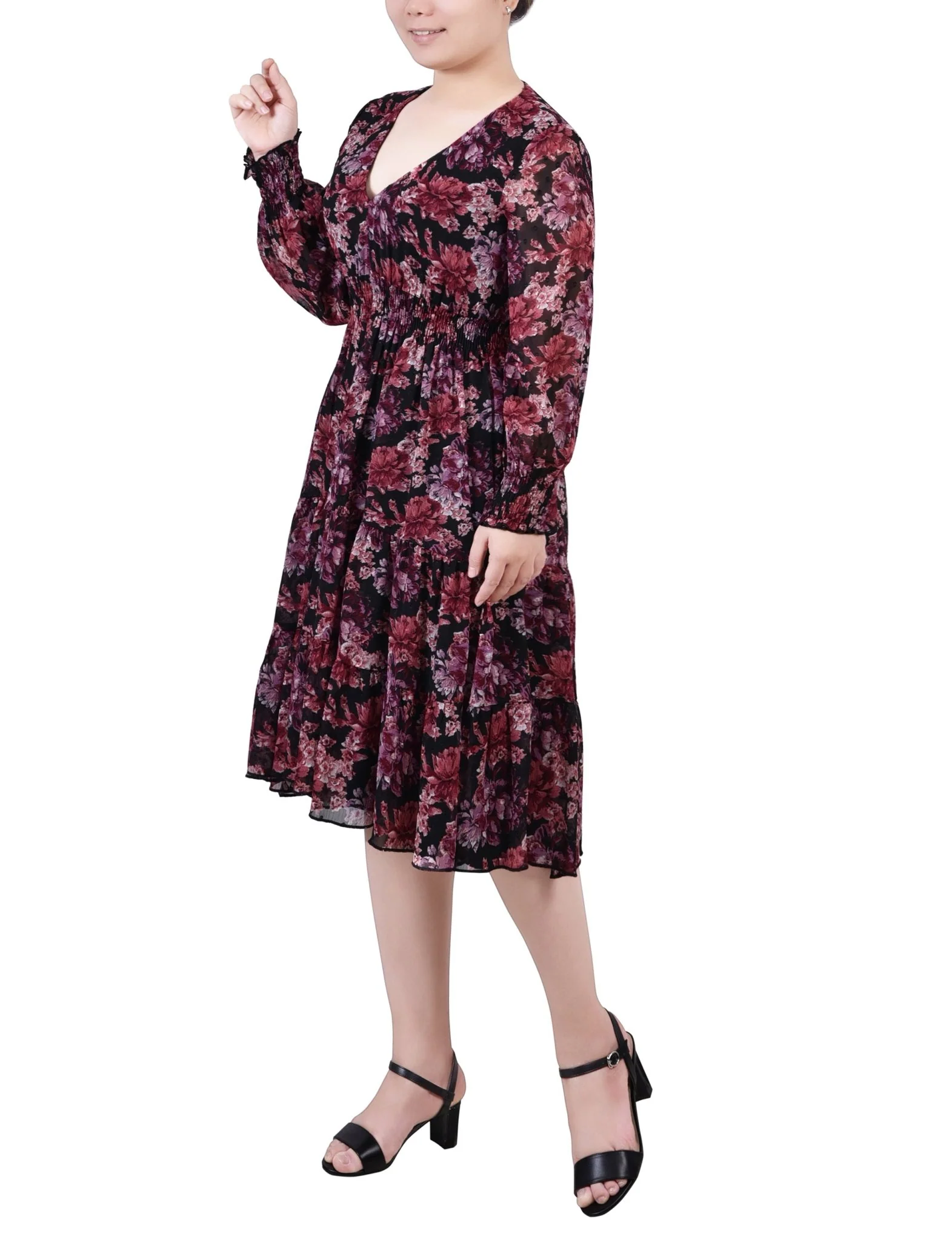 Jet Finefleur Long Sleeve Clip Dot Chiffon Dress With Smocked Waist and Cuffs - Image 2