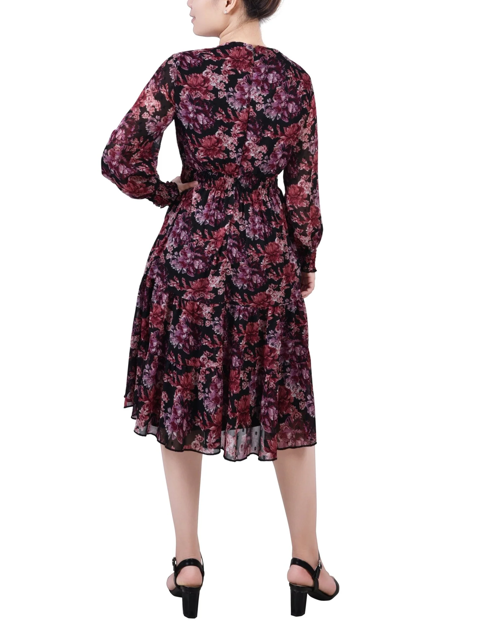 Jet Finefleur Long Sleeve Clip Dot Chiffon Dress With Smocked Waist and Cuffs - Image 3