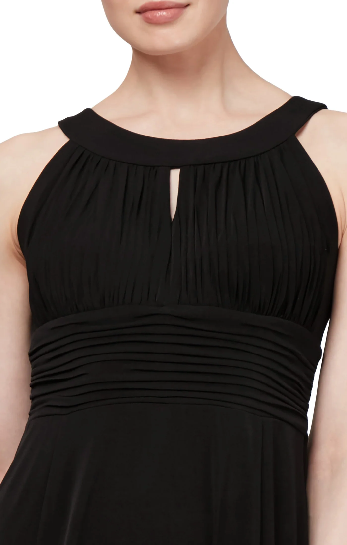 Keyhole Halter Style Gown with Ruched Waist - Black - Image 3