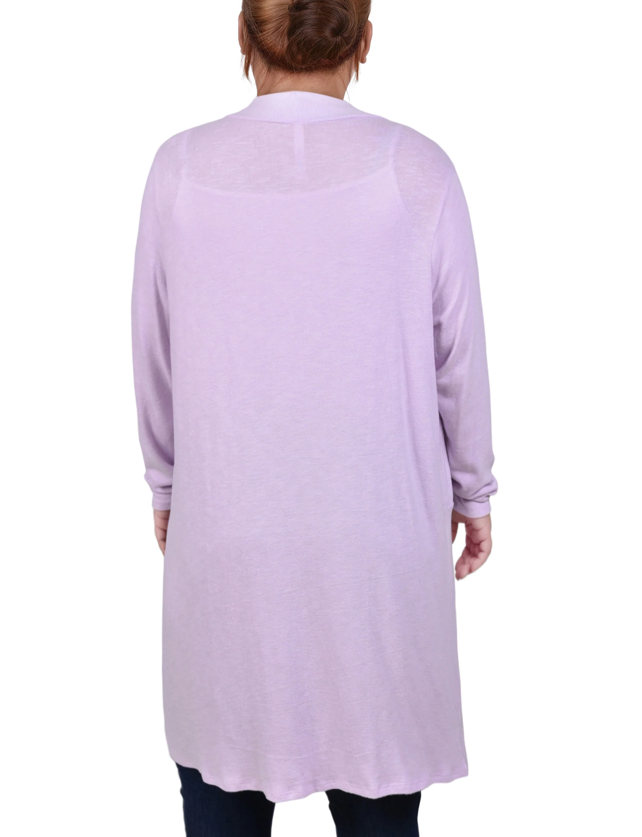 Lavender Long Sleeve Knee Length Cardigan - Plus - Image 3