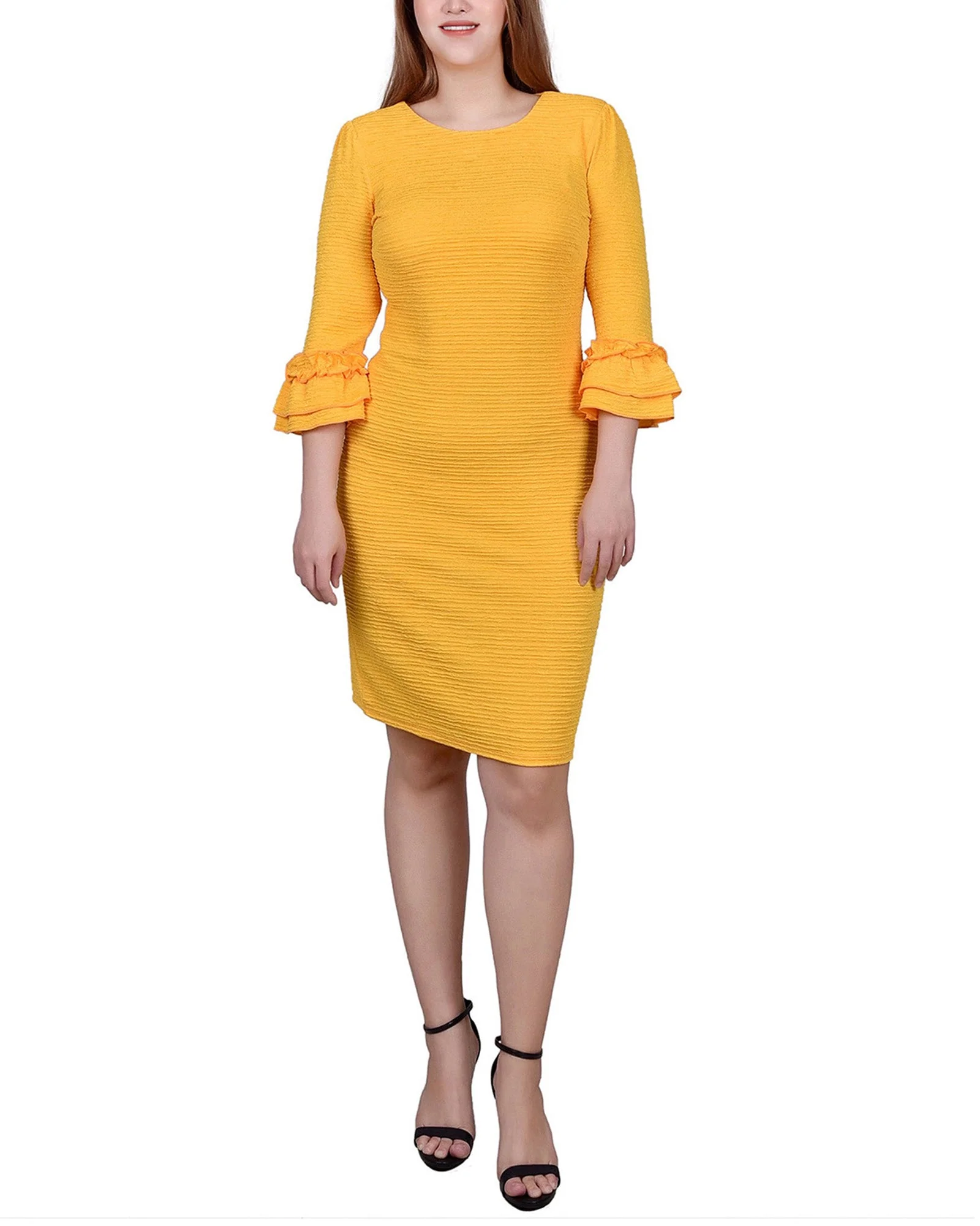 Lemon 3/4 Sleeve Textured Knit Dress