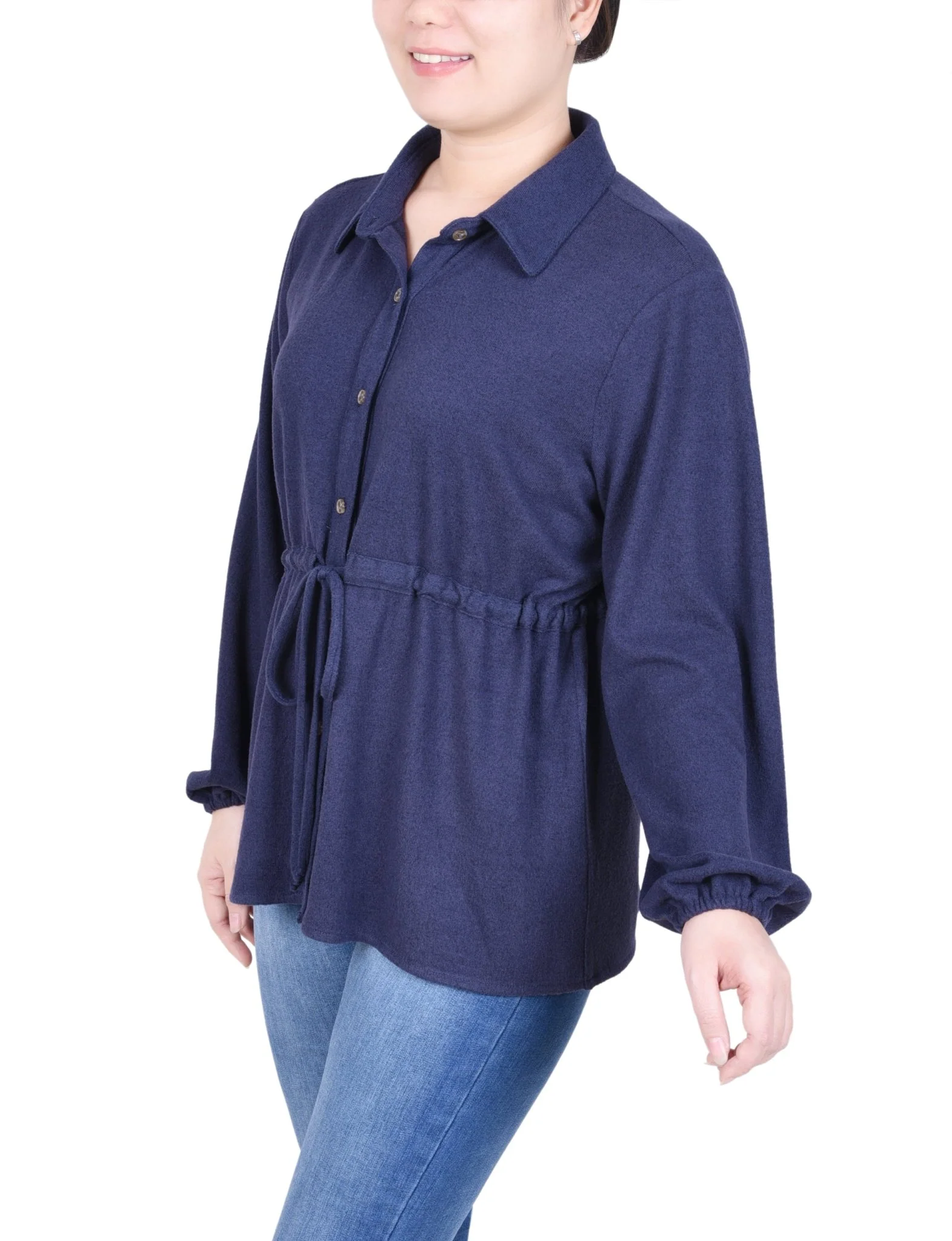 Long Dolman Sleeve Drawstring-Waist Tunic Top - Petite - Image 10