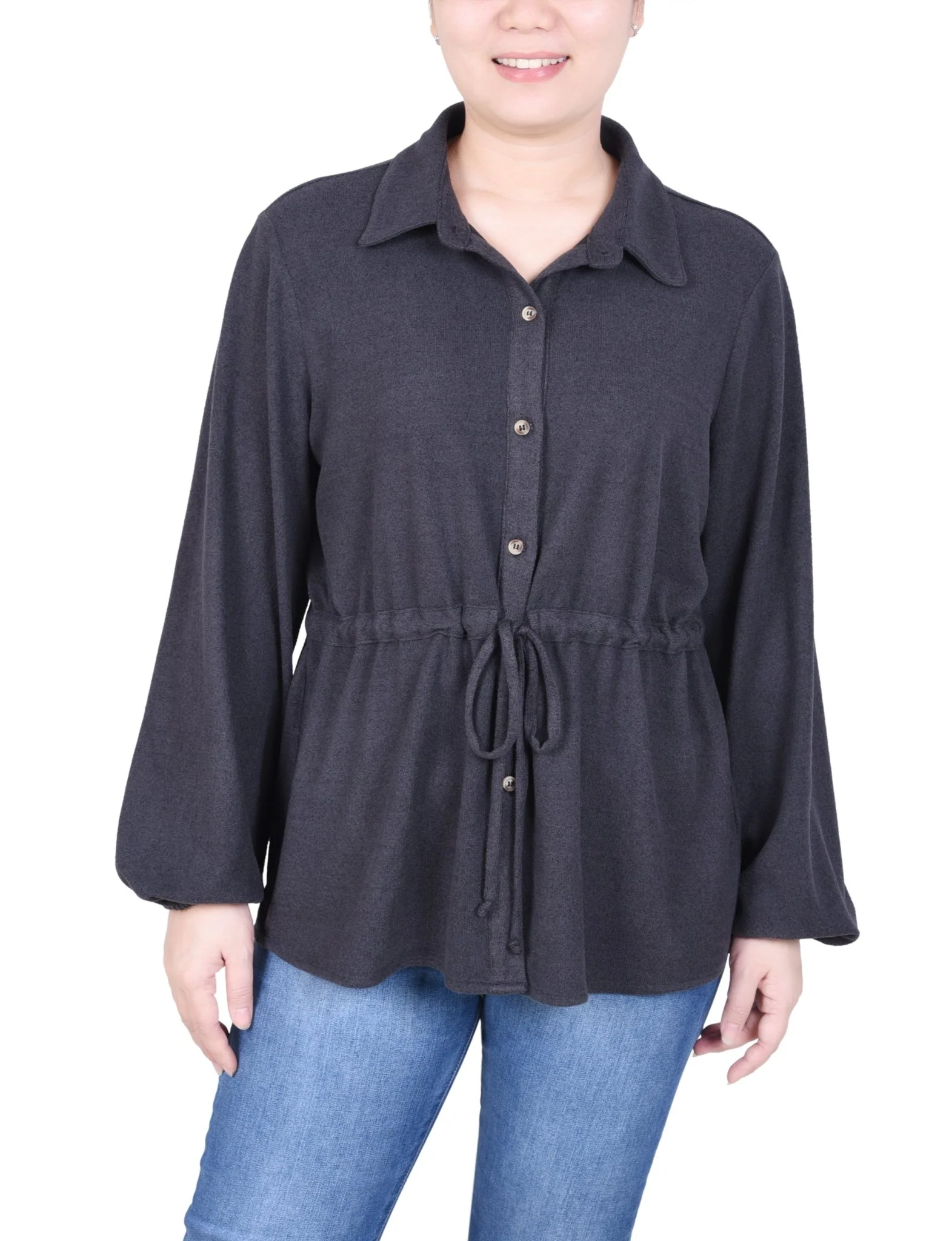 Long Dolman Sleeve Drawstring-Waist Tunic Top - Petite - Image 5