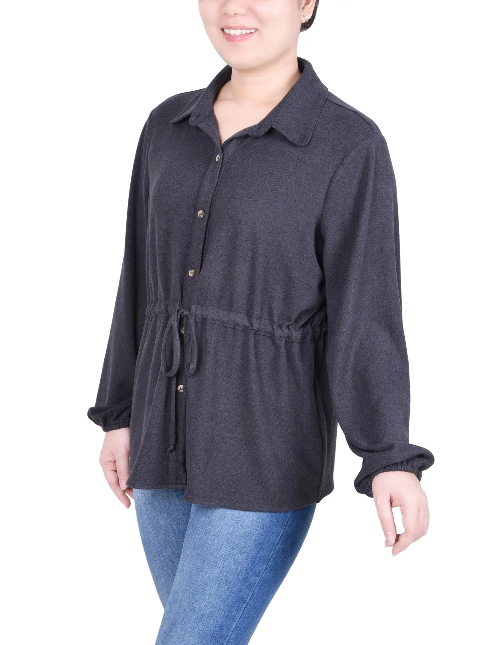 Long Dolman Sleeve Drawstring-Waist Tunic Top - Petite - Image 6