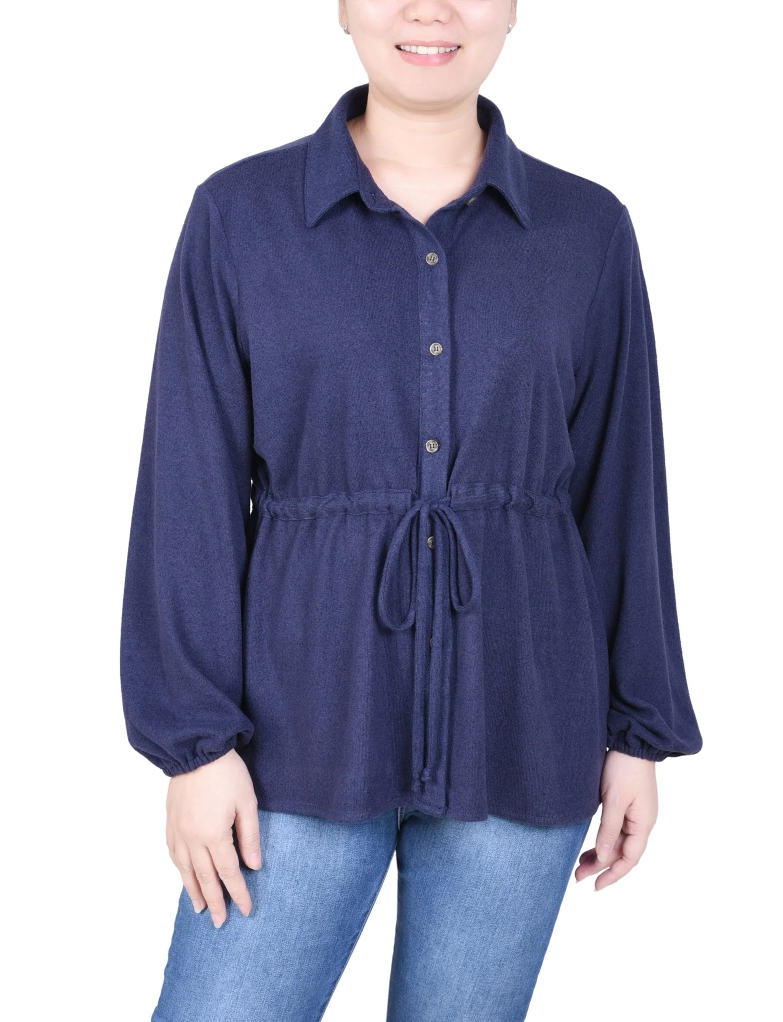 Long Dolman Sleeve Drawstring-Waist Tunic Top - Petite - Image 9